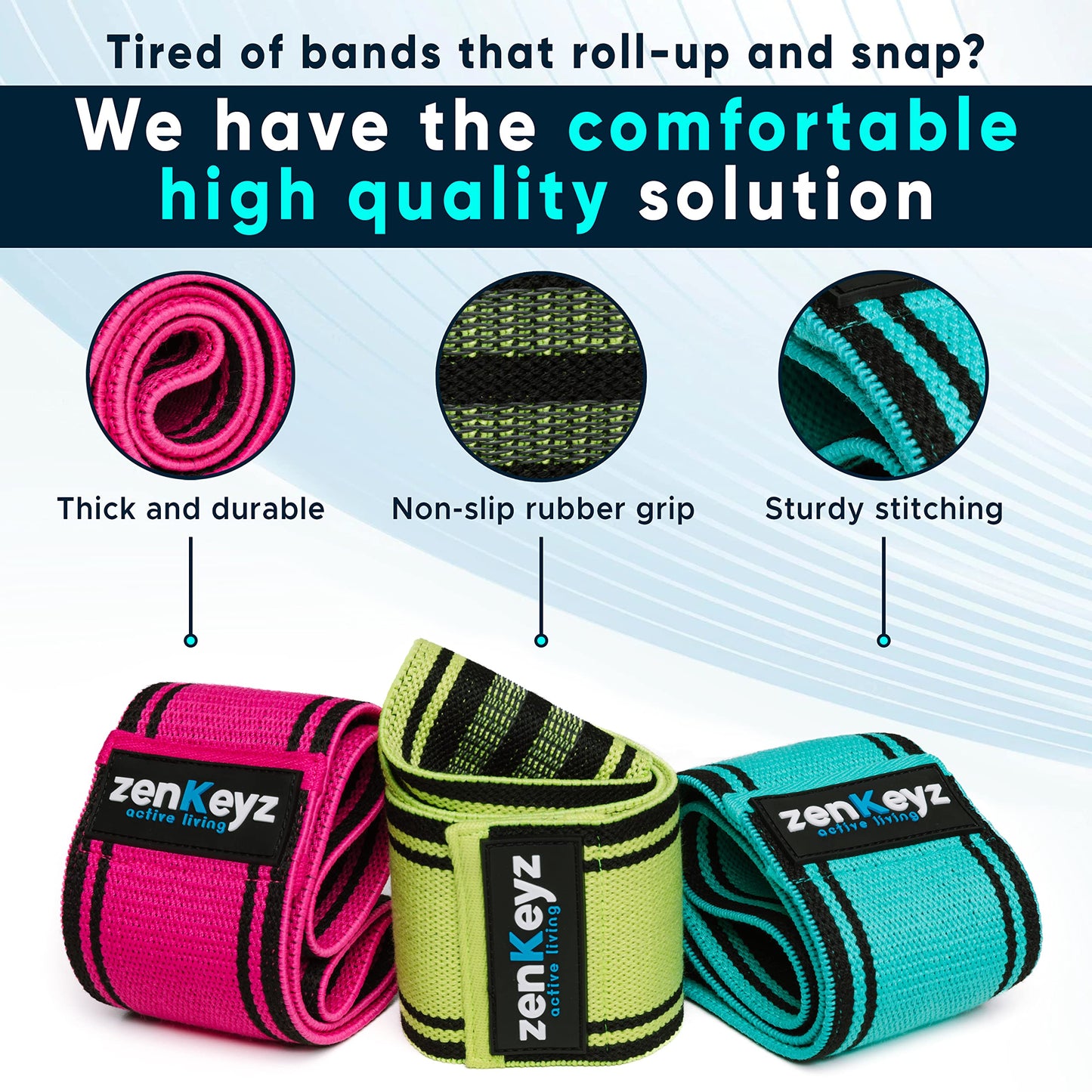 Resistance Fabric Booty Bands- 3 Working Out Hip Stretch Bands for Legs, Butt, Glutes- Exercise Loop Band for Workout, Stretching, Warm-Up, Strength Training, Squats, Build Glute & Muscle, Women & Men WN420