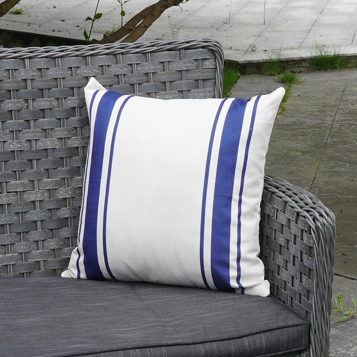ONWAY Outdoor Pillow Covers Waterproof 18x18 Set of 2 Decorative Linen Throw Pillow Cover Beige and Black Striped Outdoor Pillows for Patio Furniture BST220