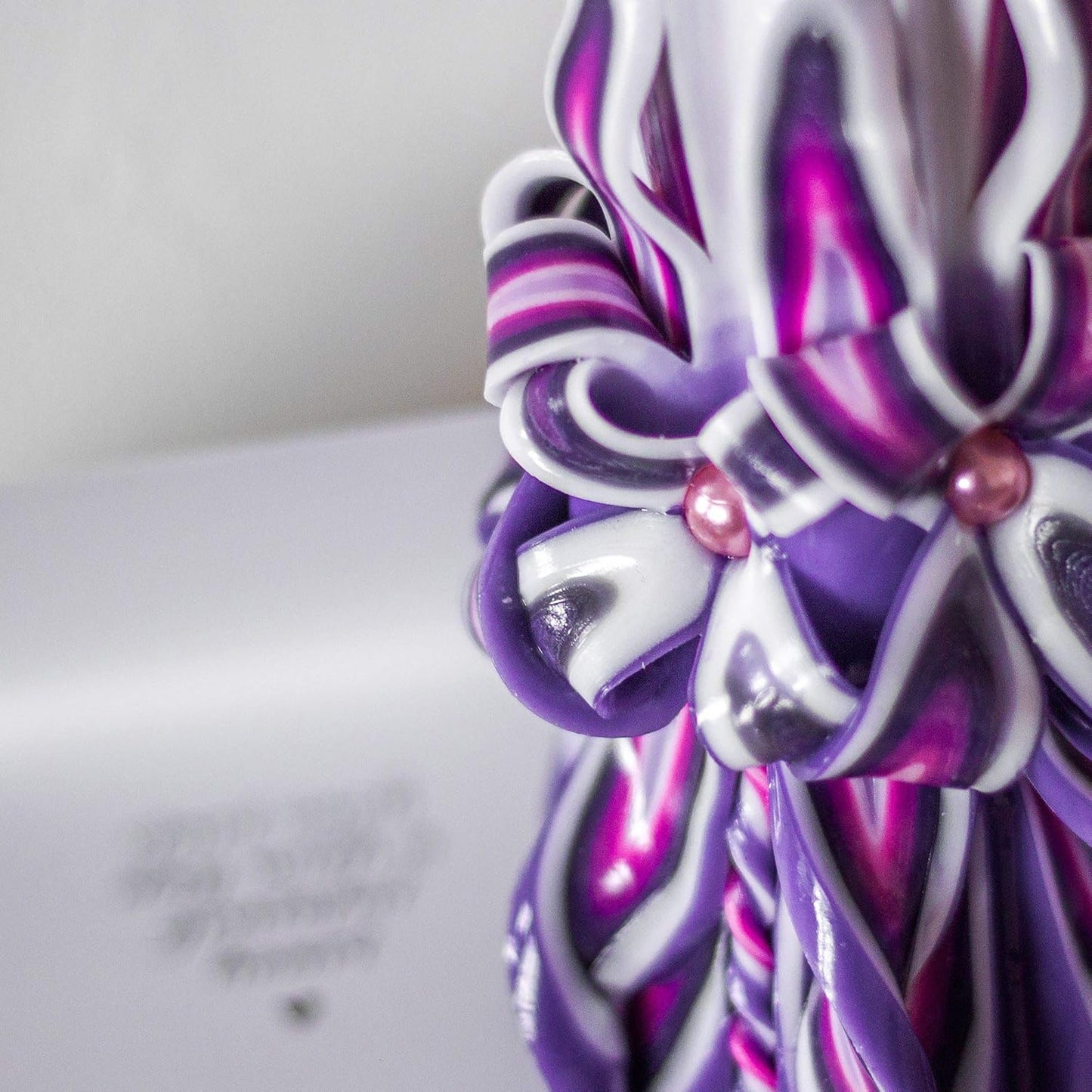 Completely Handcrafted Carved Candles by Size 6 inch - Made by 16th Century Techtology - Purple & Pink & White Hand Decorative Gift