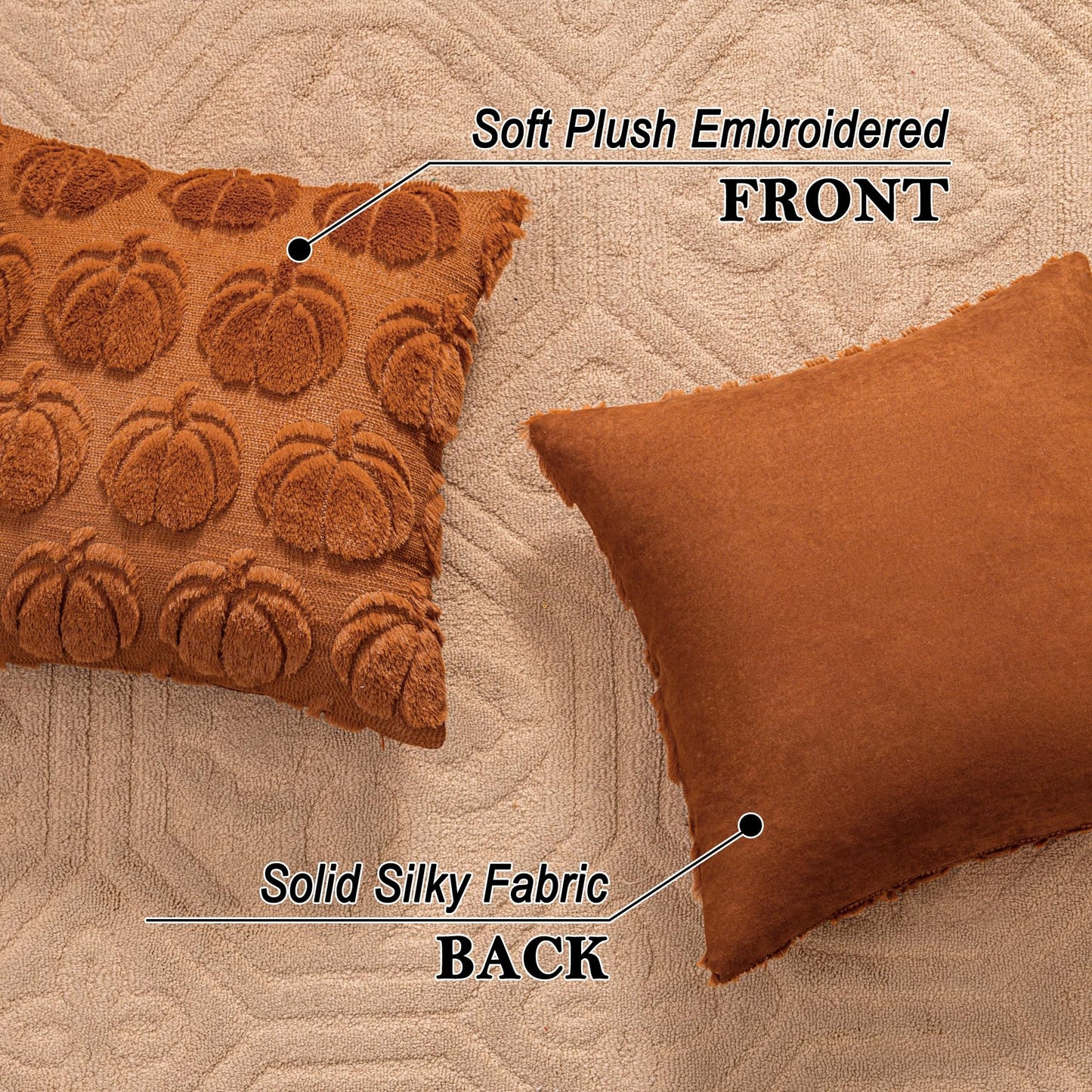 Cream White Fall Pumpkin Decorative Throw Pillow Covers Set of 2, 18x18 Inch Soft Plush 3D Embroidered Halloween Pillow Covers for Fall Decorations Farmhouse Cushion Covers for Thanksgiving BST220