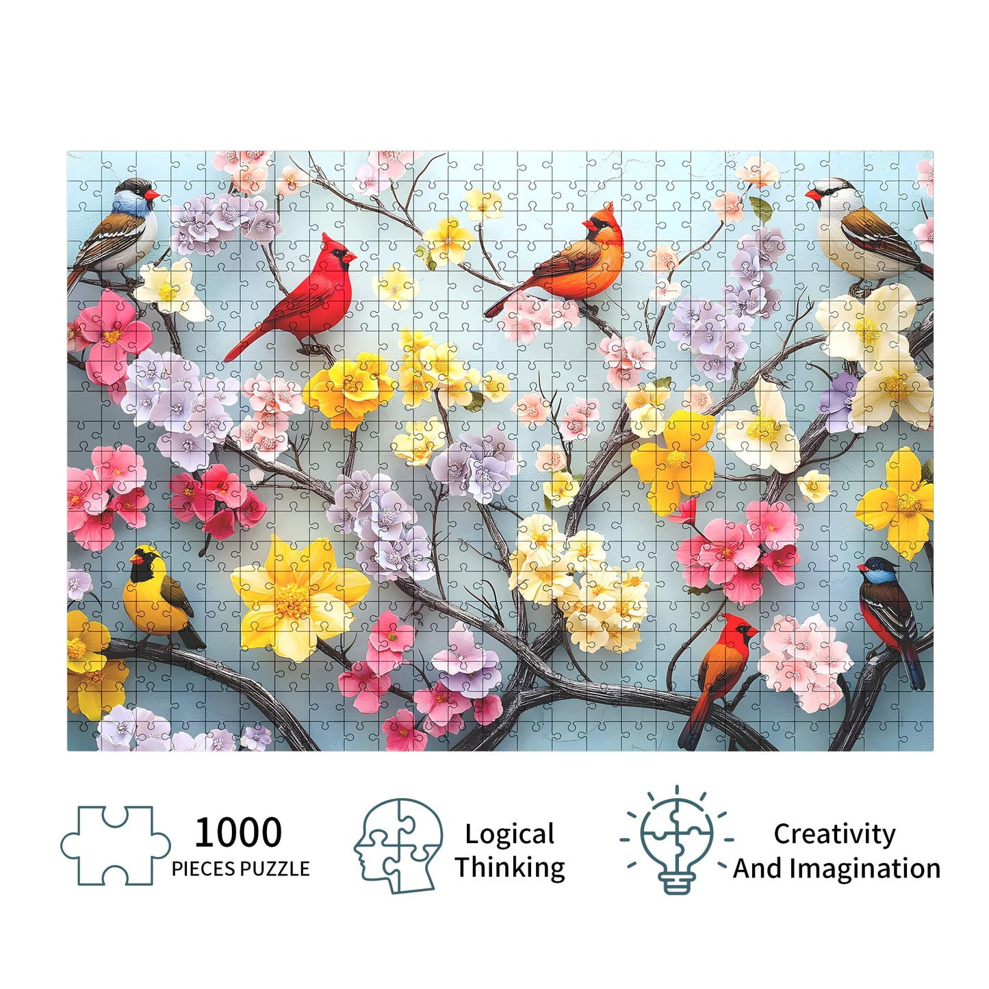Puzzles for Adults 1000 Pieces, Flower Mosaic Jigsaw Puzzles - Hummingbird in Blossom, Piece Relax Puzzles for Family WN420