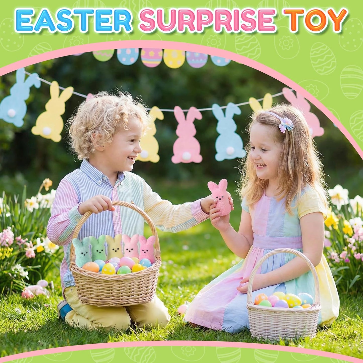 24Pack Squishy Stress Balls Easter Bunny Toys with Realistic Bunny Design for Easter Egg Fillers, Party Decorations & Kids Gifts WN420