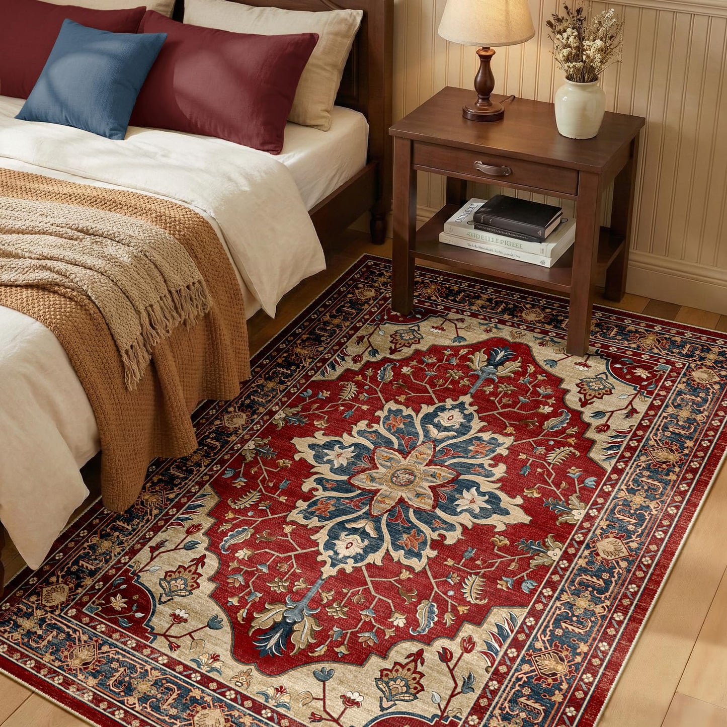 RELEANY Area Rugs Runner 2'x6' Washable Non-Slip, Floral Vintage Distress Medallion Carpet for Kitchen Hallway Bedroom Beside Laundry Room Bathroom, Teal Green Lake Blue Turquoise DD1210