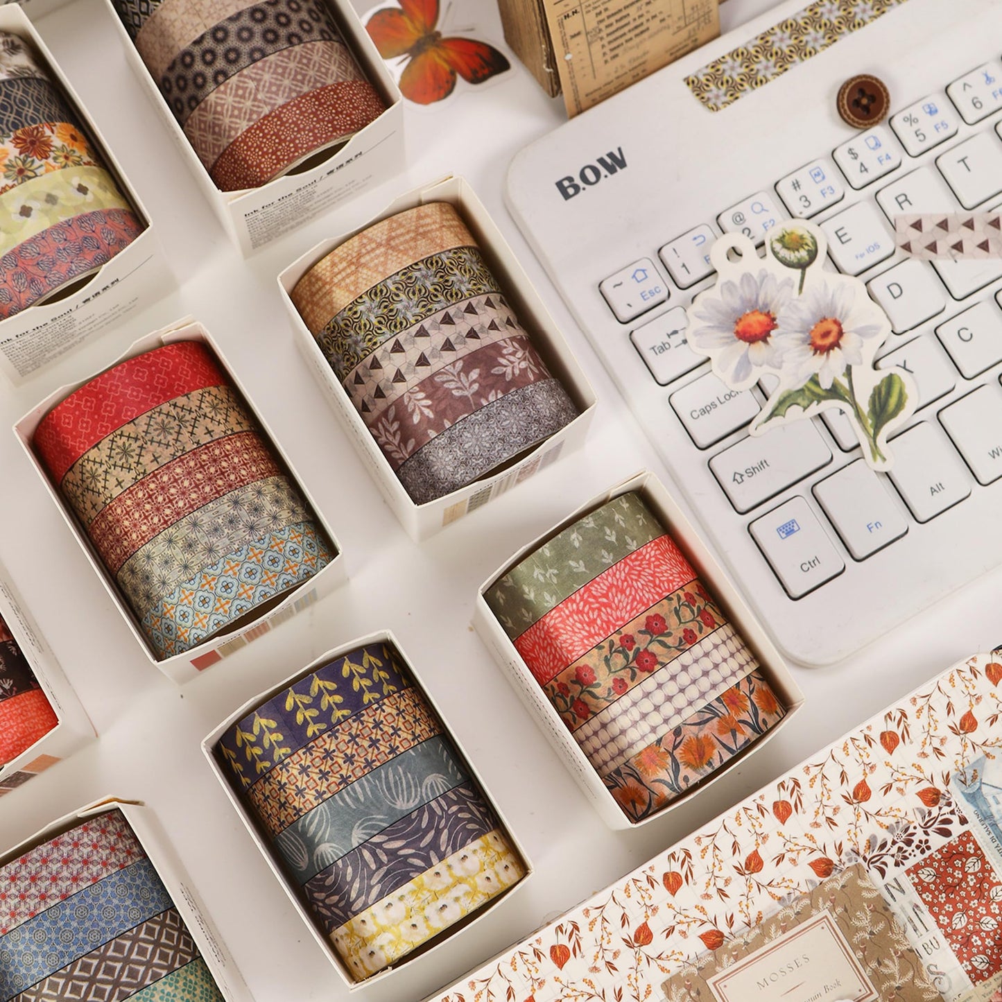 Fantasy Washi Tape Set - 5 Rolls Texture Arts Adhesive Tapes Basic Patterns Decorative Masking Tape Sets for Craft, Kids, Scrapbook, DIY, Gift Wrapping (10-Modern Mosaic) BST220