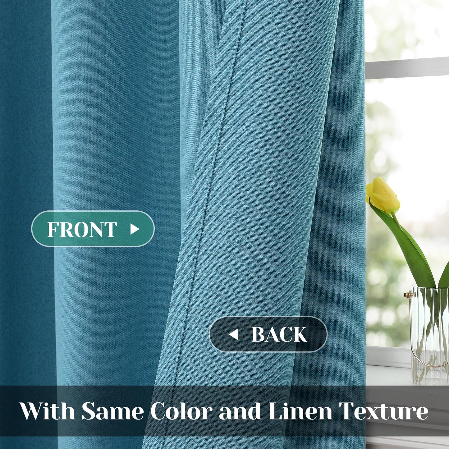 HOMEIDEAS 100% Ivory Cream Linen Blackout Curtains for Bedroom, 52 x 96 Inch Length 2 Panels Faux Linen Thermal Insulated Black Out Grommet Window Drapes for Living Room BST202