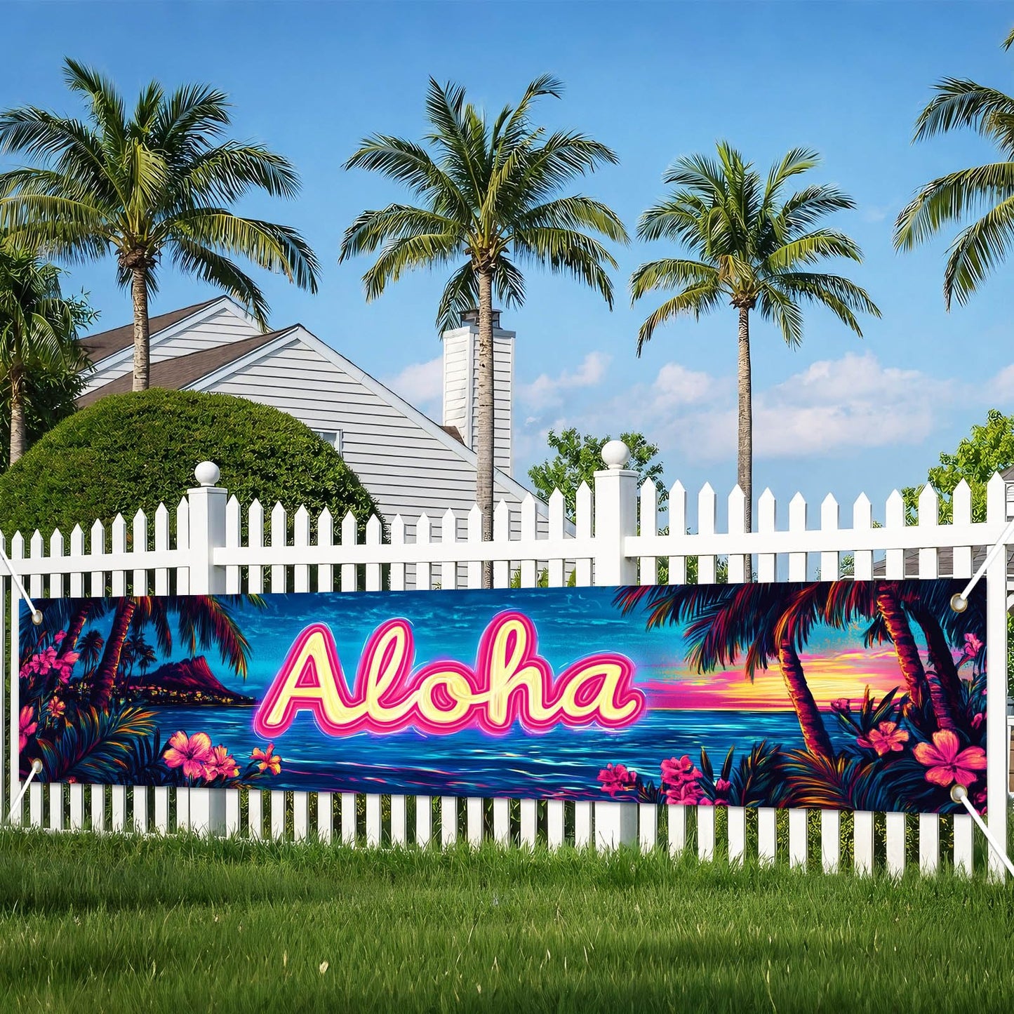 BlissYard Hello Summer Banner 118 x 20 Inch Pool Party Decorations Beach Surfboard Watermelon Tropical Fence Sign Hawaiian Luau Outdoor Backyard Wall Decor BST220