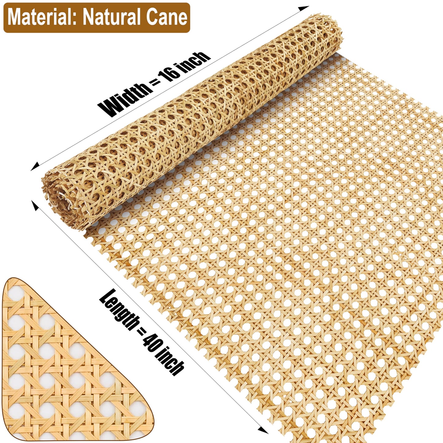 Plastic Rattan Webbing Roll, Handwoven Synthetic Poly Rattan, Faux Cane Mesh-Open Weave, Hexagonal Pattern, for DIY Home Decor Projects incl. Furnitures Chairs Cabinets Beds (16'' x 80'') BST220
