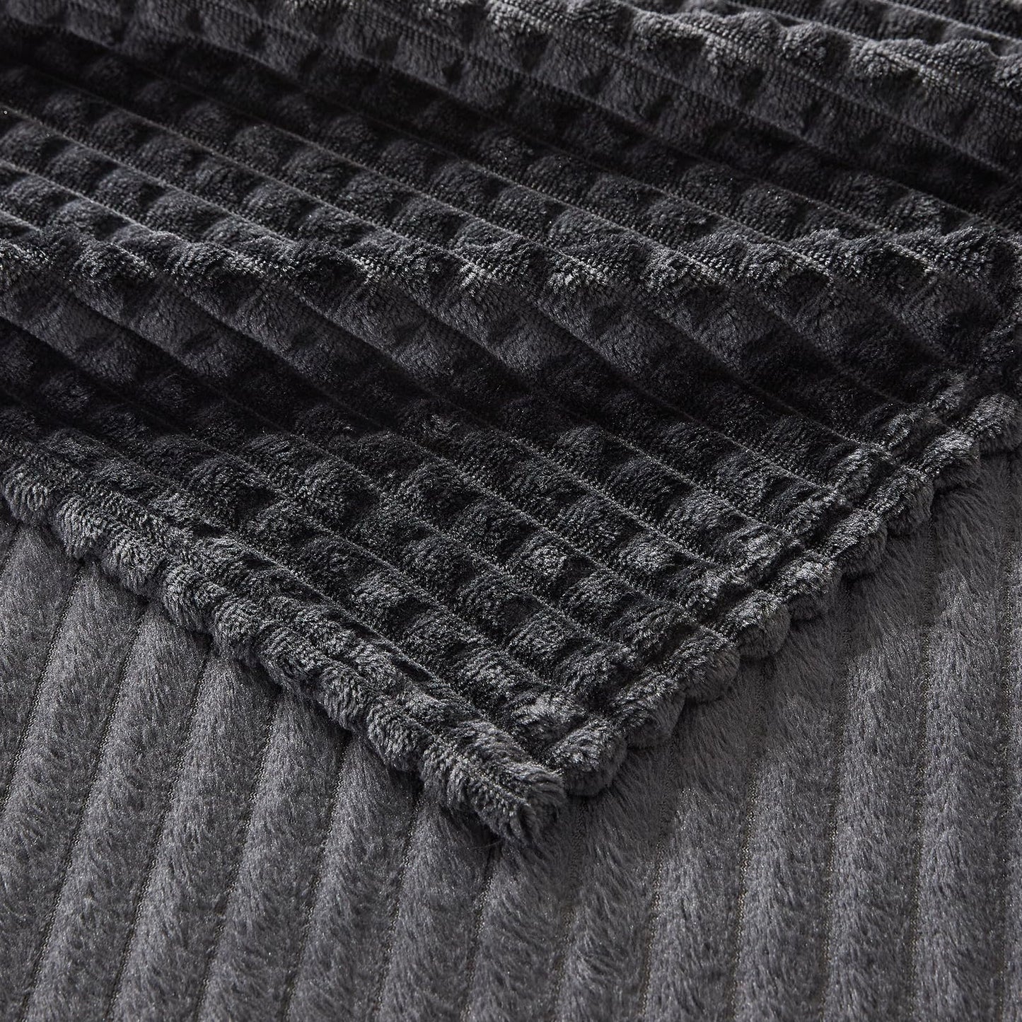 EMME Fleece Blanket, 3D Jacquard Throw Blanket for Couch and Bed, Soft Cozy and Fluffy Blankets Lightweight Luxury Flannel with Waffle Design (Navy Blue, 50" x 60") BST202