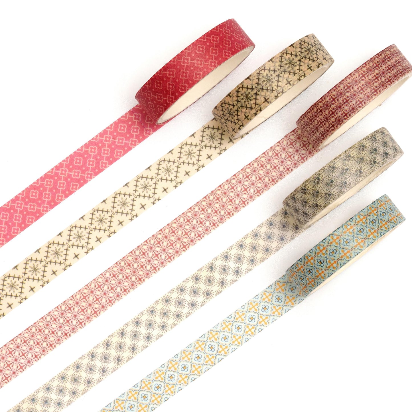 Fantasy Washi Tape Set - 5 Rolls Texture Arts Adhesive Tapes Basic Patterns Decorative Masking Tape Sets for Craft, Kids, Scrapbook, DIY, Gift Wrapping (10-Modern Mosaic) BST220