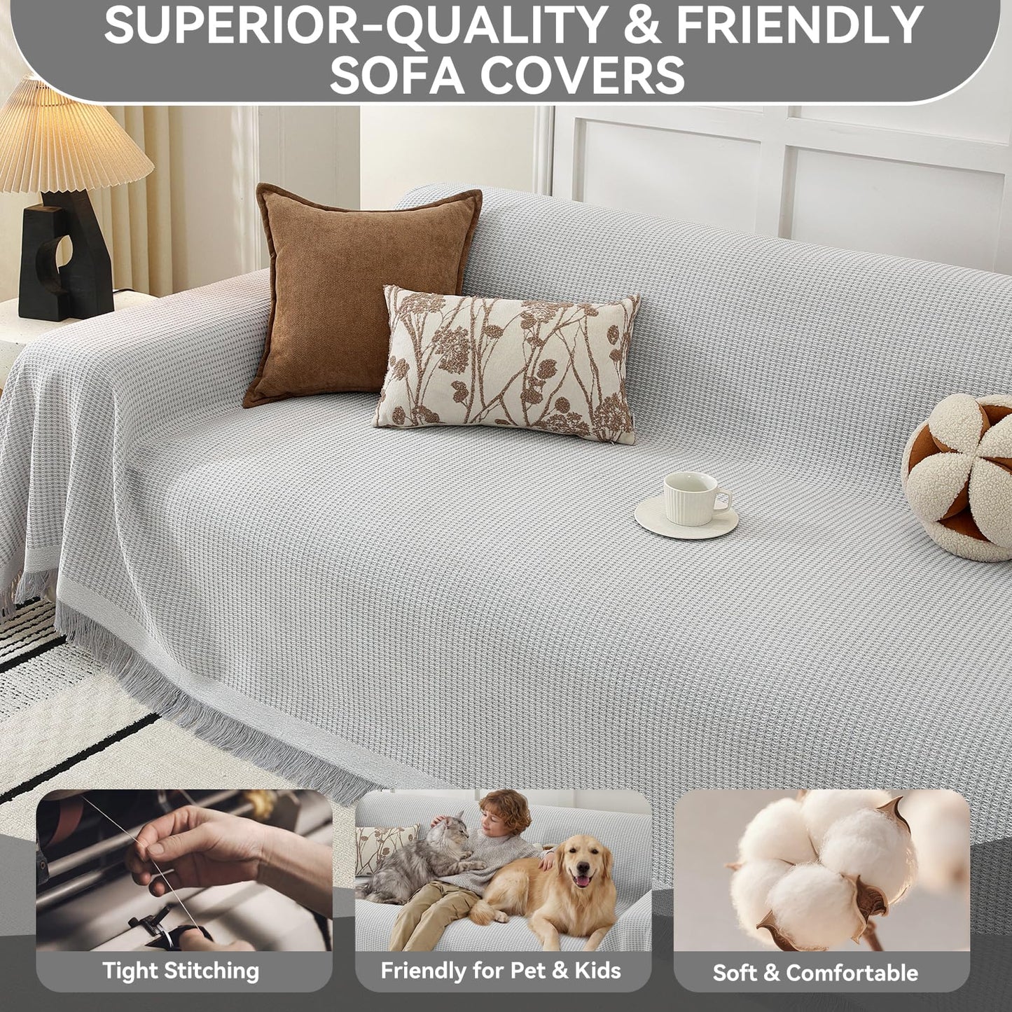 YDKGL Couch Covers Sofa Covers for Sectional Sofa 3 Cushion Sofa Pet Friendly, L Shaped Couch Cover Blanket Washable Non Slip Furniture Protector, Soft Sofa Slipcover for Kids Dogs, Dark Grey 91"x134" BST220