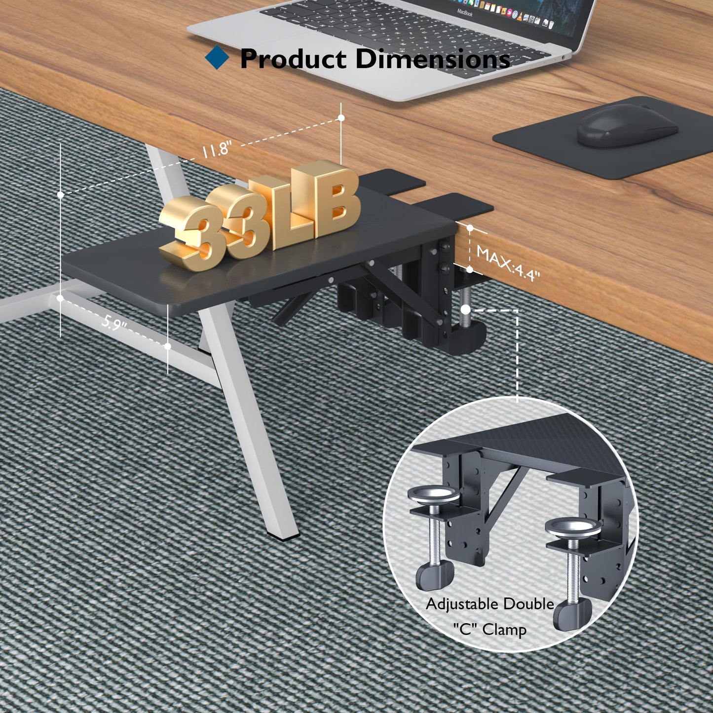 BONTEC Ergonomic Desk Extender Tray, 9.5"x9.1" Wrist Rest Shelf | 90°Foldable Elbow Support, Table Mount Arm, Clamp on Computer Arm Rest for Desk, Office & Home Use,Durable Easy to Install BST202