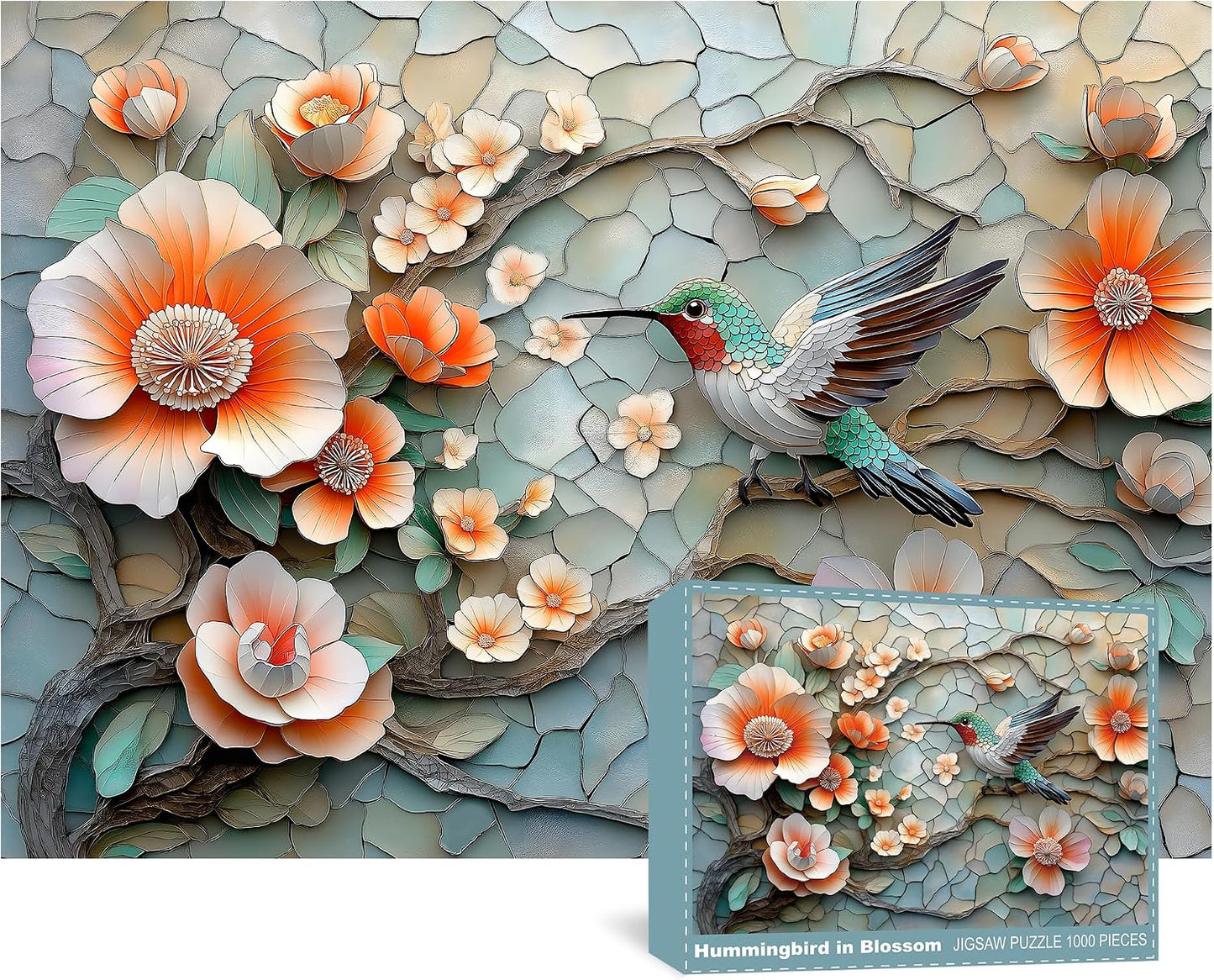 Puzzles for Adults 1000 Pieces, Flower Mosaic Jigsaw Puzzles - Hummingbird in Blossom, Piece Relax Puzzles for Family WN420