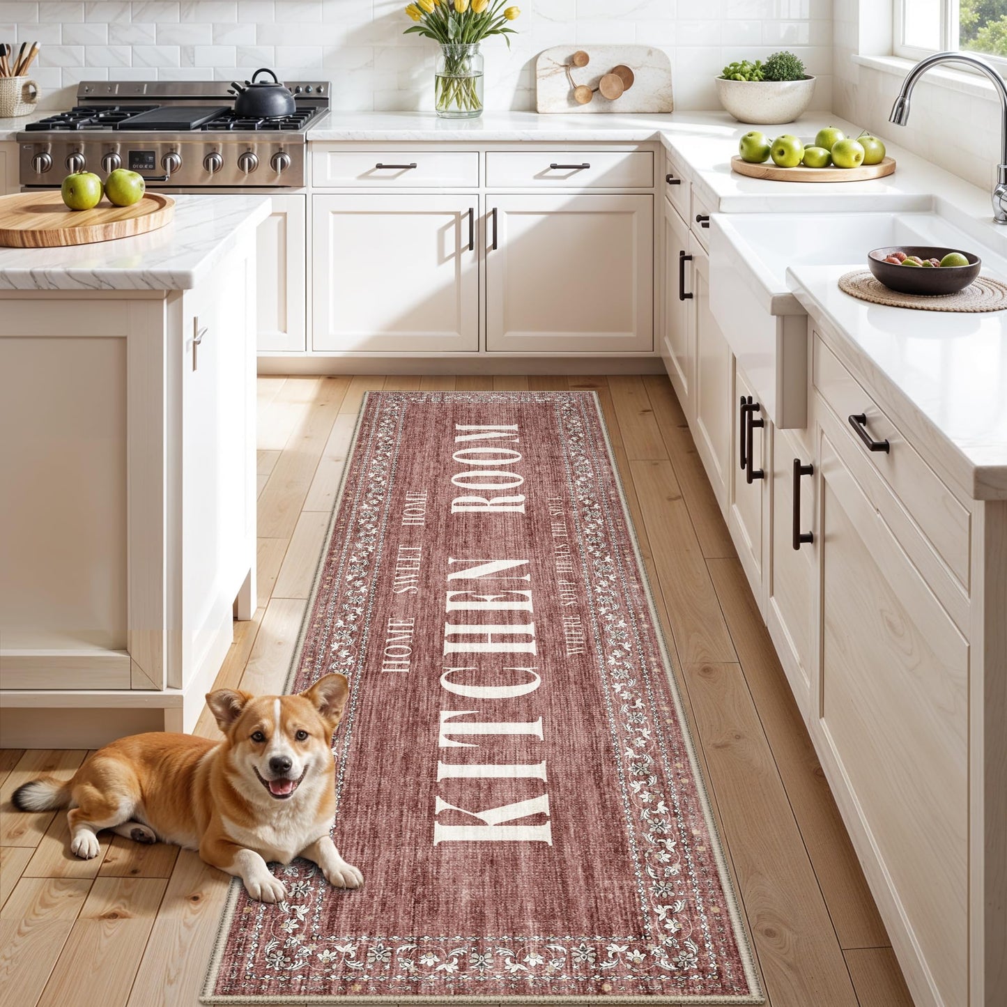 TOPRUUG 2x8 Kitchen Runner Rug: Non-Slip Kitchen Rugs Stain Resistant Kitchen Mats for Floor Low-Pile Carpet for Sink Soft Kitchen Runners Non Skid Washable 8 ft Mat Home Decor 2'x8' Beige BST202