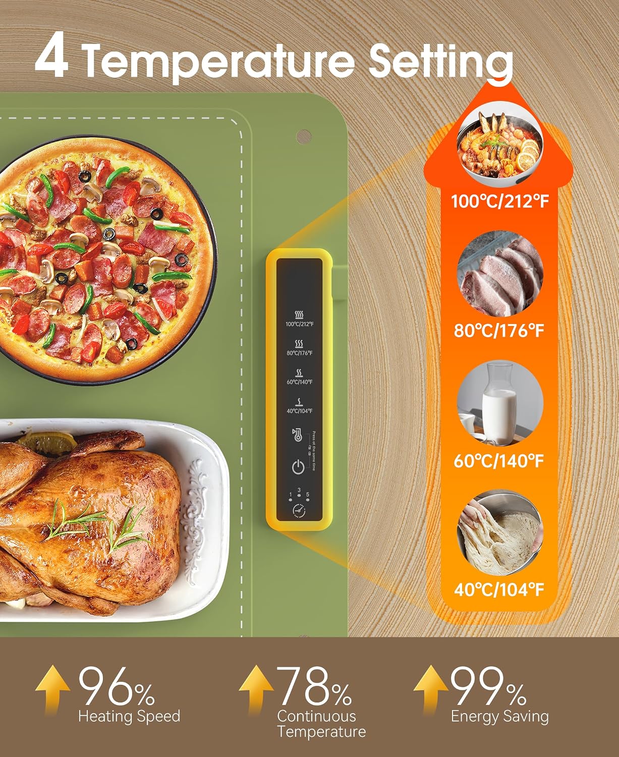 Warming Mat for Food, Rollable Electric Warming Tray, Silicone Heating Mat for Food, Food Fast Heating or Thawing Mat for Party Gatherings, Restaurants, Chafing Dish, Daily Use(Green) BST220