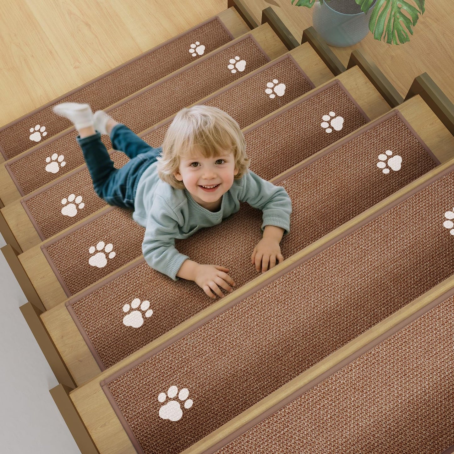 YDKGL Stair Treads Non Slip Indoor 4PCS, Rubber Backing Stair Runner Rugs for Wooden Steps, Residue Free Stair Carpet Treads for Kids Elders and Pets, Machine Washable Stair Mats, Gray, 8" x 30" WN420