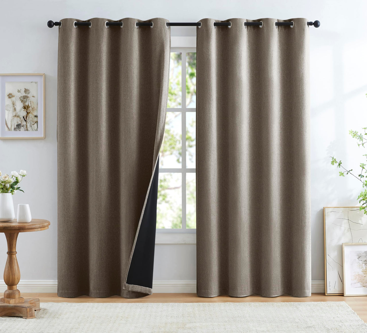 Grey Full Blackout Linen Curtains 84-inch-Long Thermal Insulated Noise Reducing Bedroom Drapes Rustic Farmhouse Triple Weave Window Treatment Set for Theatre, Nursery, 40"x84"x2, Grey BST202