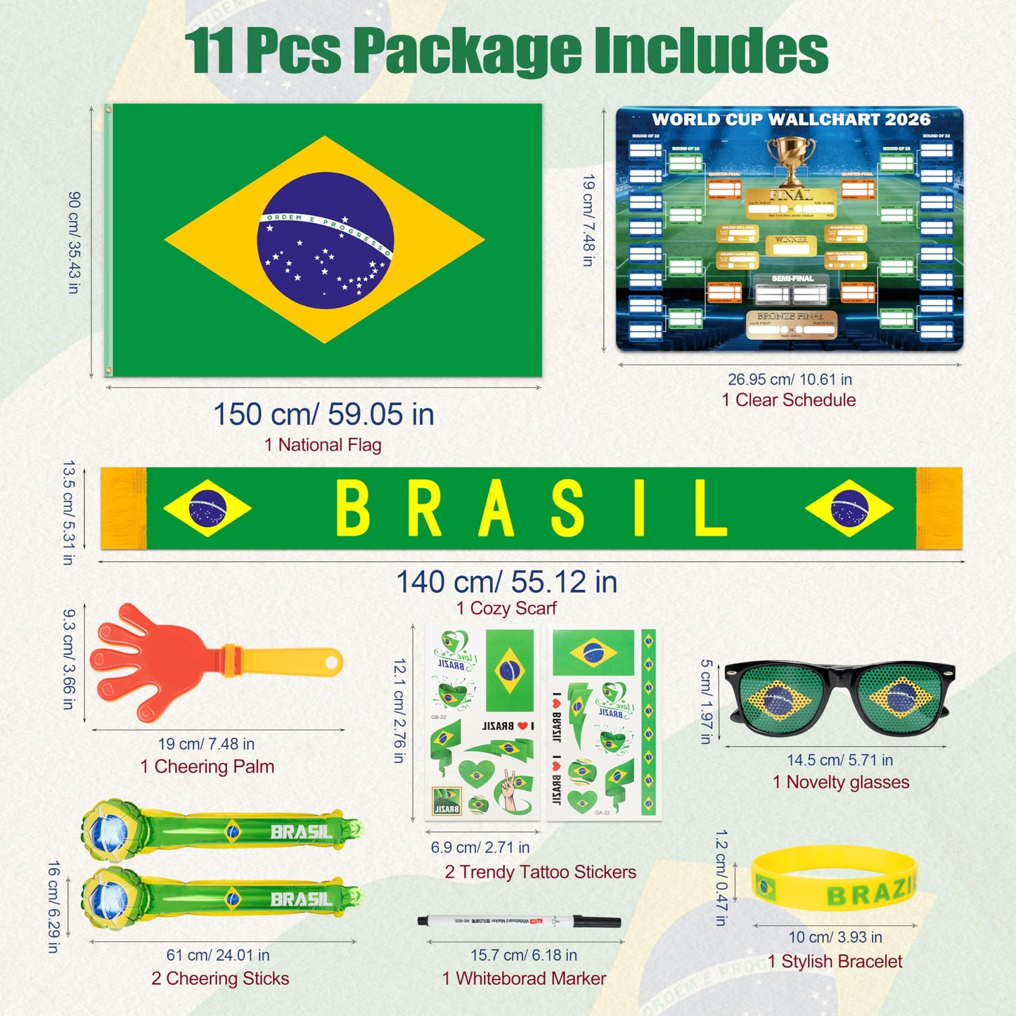 World Cup 2026 Fan Accessories with Large 3x5 ft Flag, Match Tracker Poster, Stickers, Cheering Sticks, Clapper & Scarf, World Cup Decorations Fan kit for Soccer Watch Party, Stadium and Home Cheering BST202