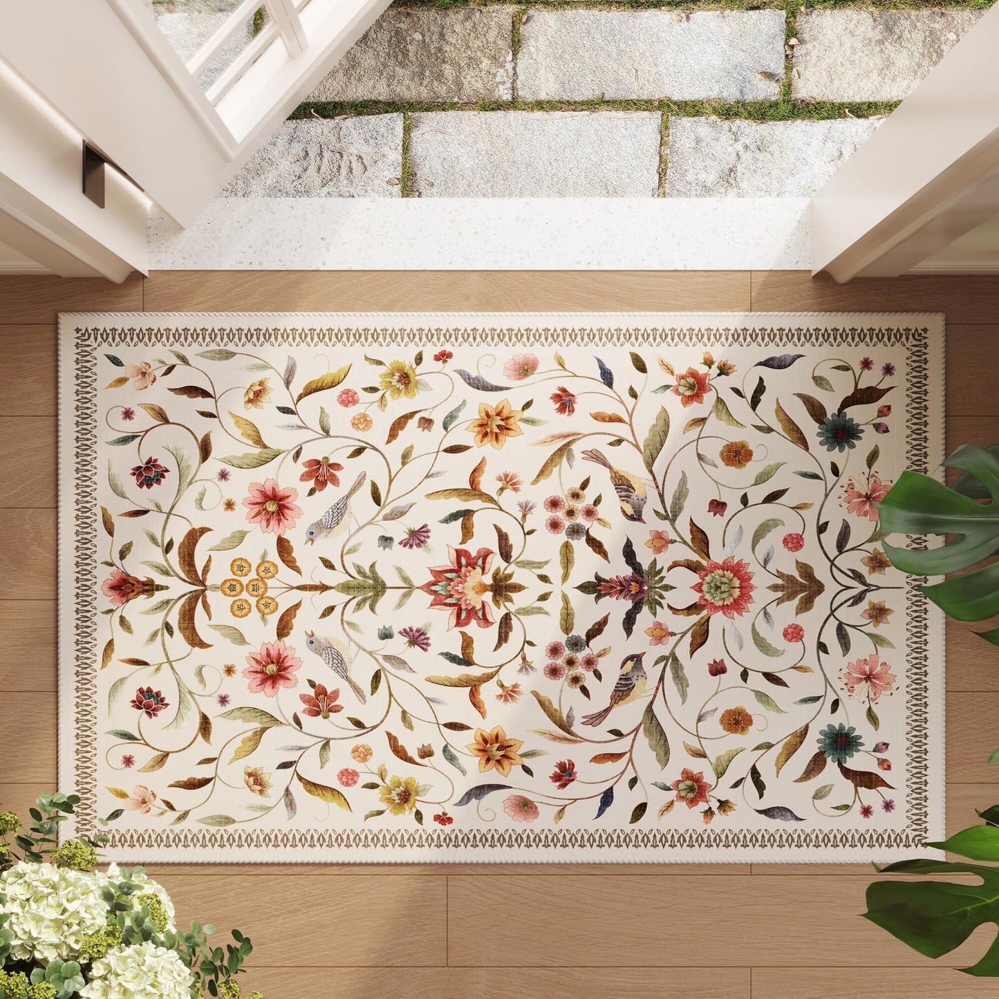 Vintage Medallion Floral Kitchen Runner 2x6, Machine Washable Rug, Soft Low Pile, Non-Slip Carpet for Hallways, Laundry, Bedroom, Bathroom, Entryway | Pink BST220