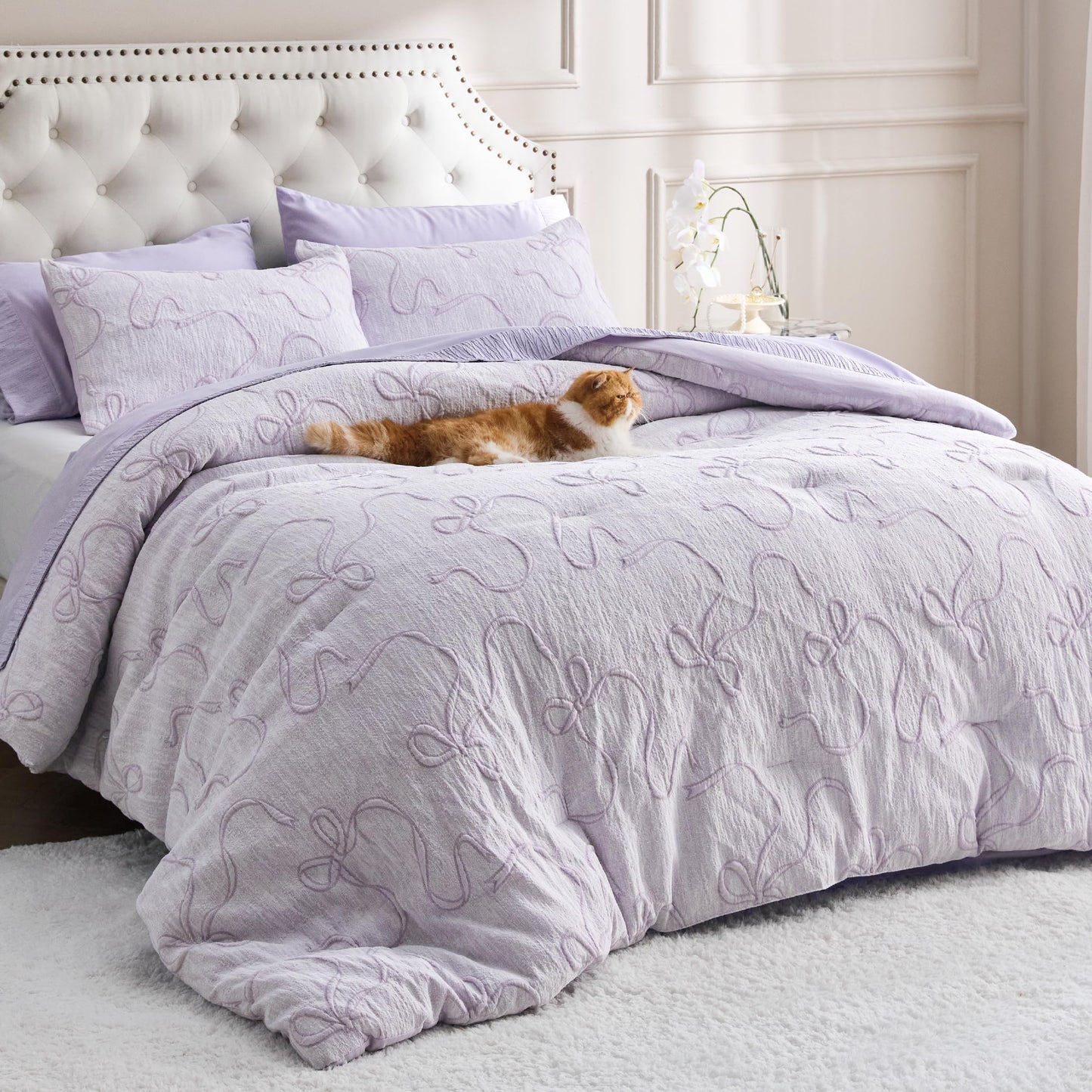 Bedsure Tufted Rose Pink King Comforter Set, GentleSoft™ 3 Pieces Bow Cute Bedding Pink Room Decor, Gifts for Girls Teens Women, All Seasons, 1 Bed Comforter, 2 Pillow Shams, 104x90 Inches DD1210