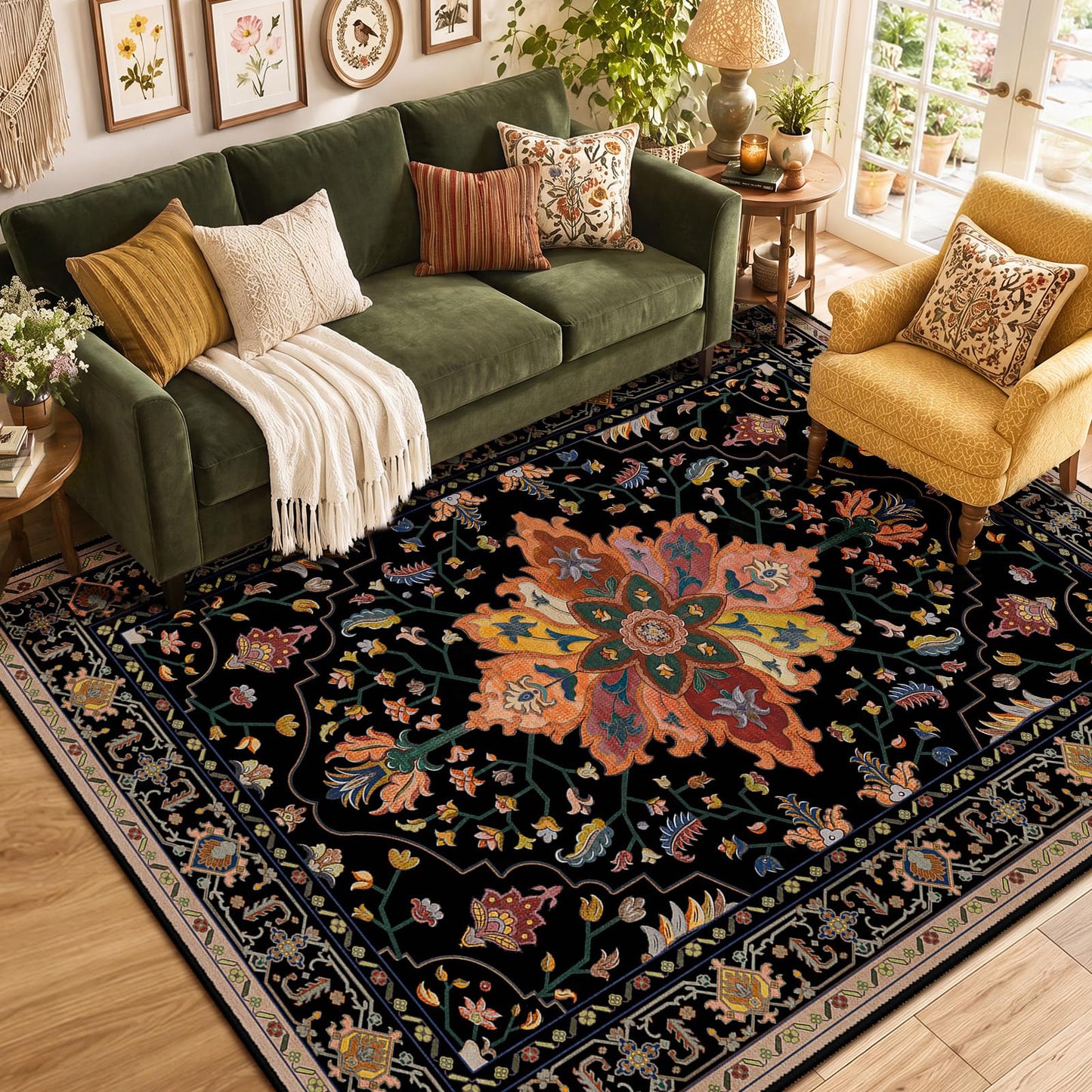 RELEANY Area Rugs Runner 2'x6' Washable Non-Slip, Floral Vintage Distress Medallion Carpet for Kitchen Hallway Bedroom Beside Laundry Room Bathroom, Teal Green Lake Blue Turquoise DD1210