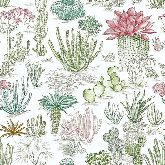 Desert Cactus Wallpaper – Vintage Botanical Peel and Stick Wallpaper, Self-Adhesive Vinyl for Nature-Inspired or Boho Decor, 17.7in x 118in WN420