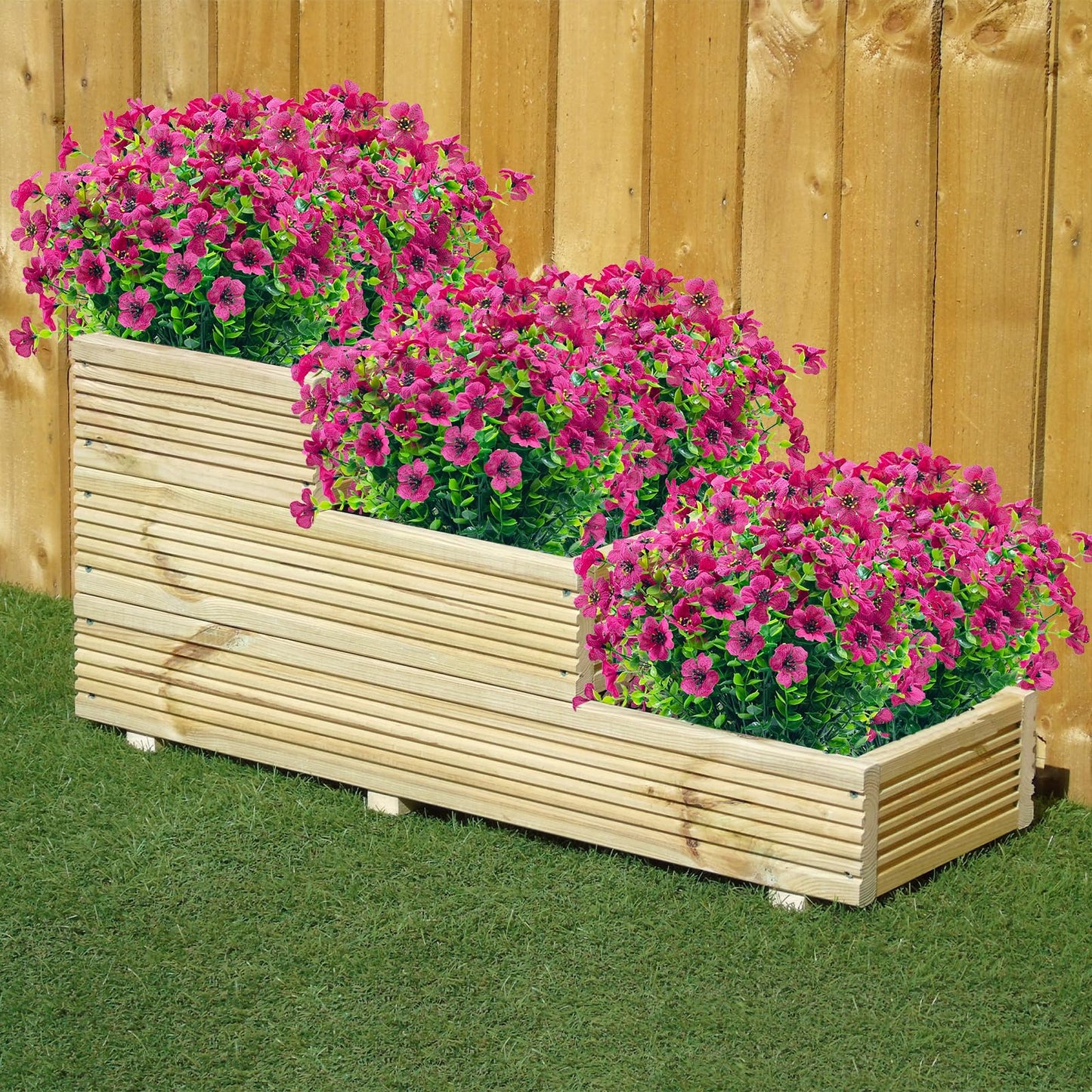 8 Bundles Outdoor Artificial Flowers,UV Resistant Fake Flowers Outdoor Plastic Plants Faux Silk Flower for Outside Indoor Decoration(Blue) BST202