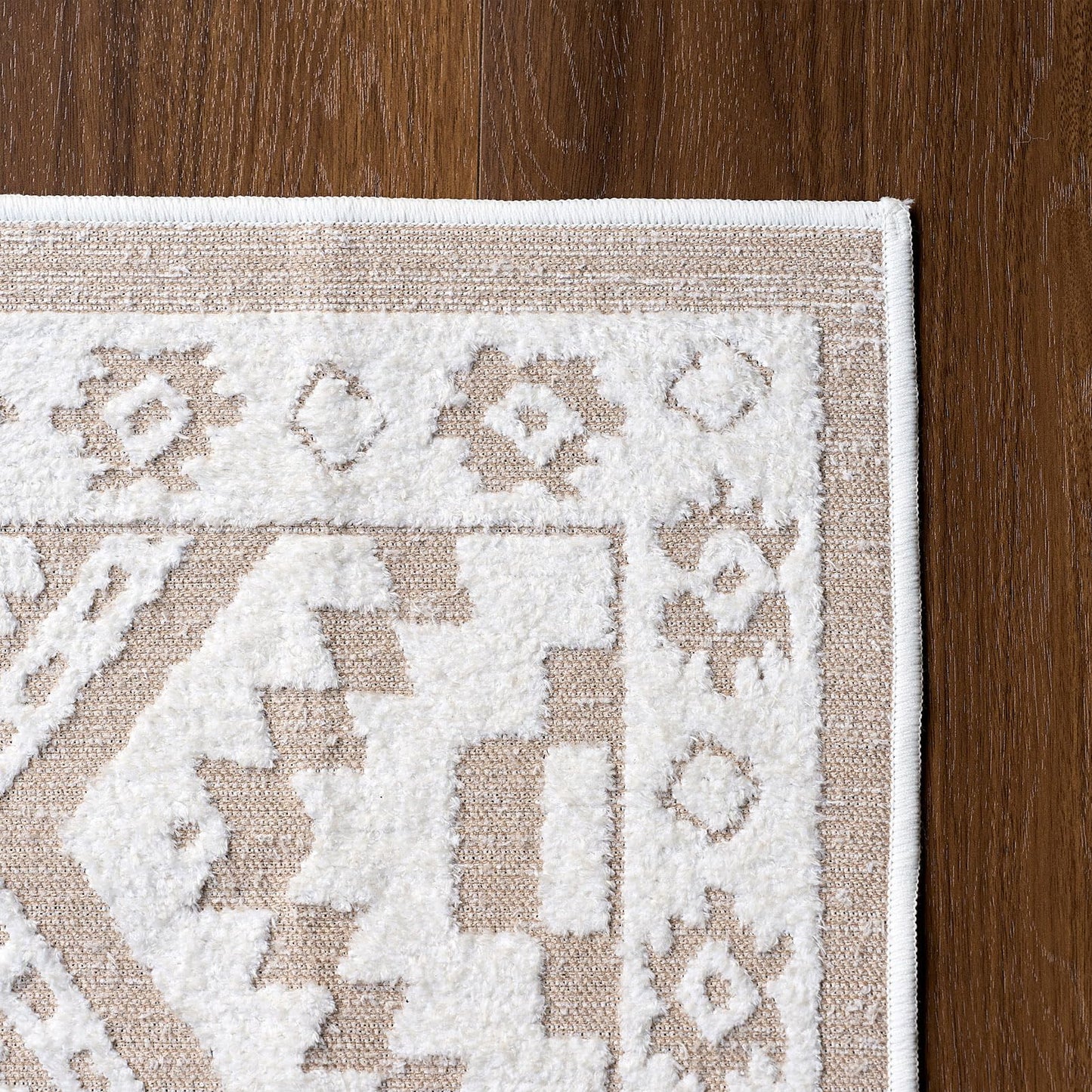 Moroccan Washable Area Rug 3x5, Geometric Tribal Decorative Woven Rug, Non-Slip Boho Farmhouse Soft Low-Pile Area Rug for Living Room Bedroom Nursery Dining Table, Dark Brown/White BST326H