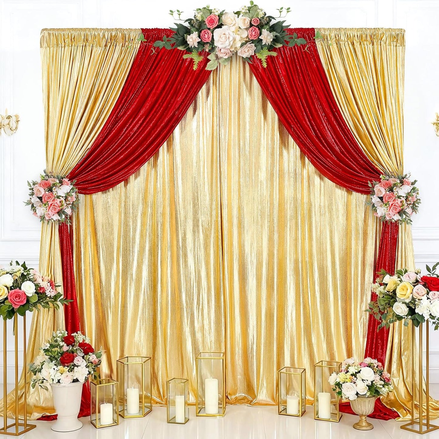 Gold Backdrop Curtains for Birthday Party: 4.8ftx8ft Sequin Background Baby Shower Curtain Drapes for Graduation Arch Backdrop WN420