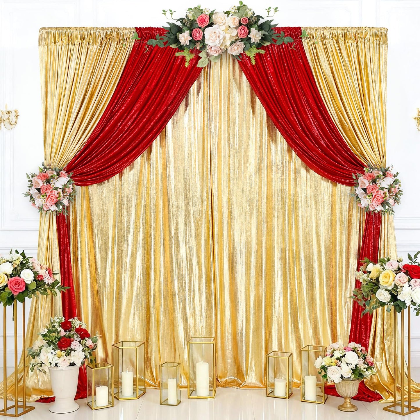 Gold Backdrop Curtains for Birthday Party: 4.8ftx8ft Sequin Background Baby Shower Curtain Drapes for Graduation Arch Backdrop WN420