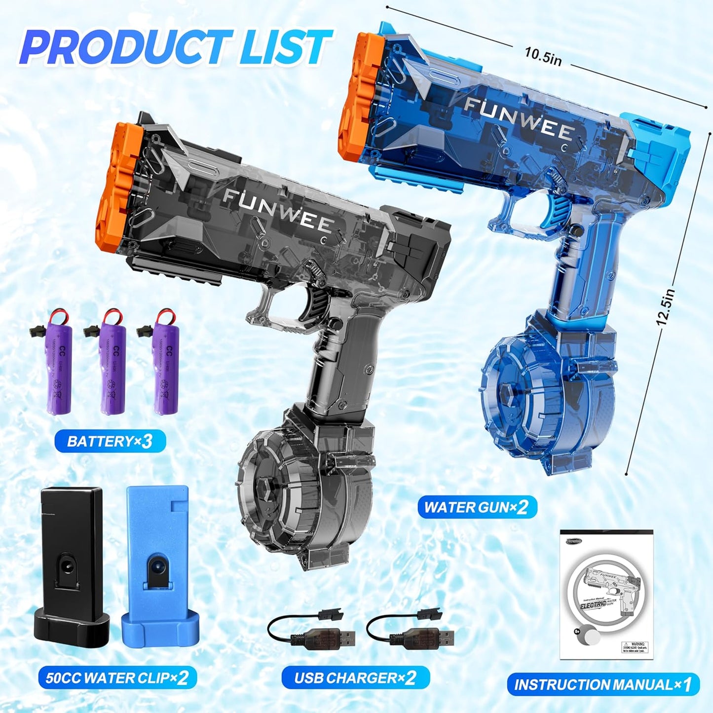 Funwee 2 Pack Electric Water Guns for Kids Adults 60