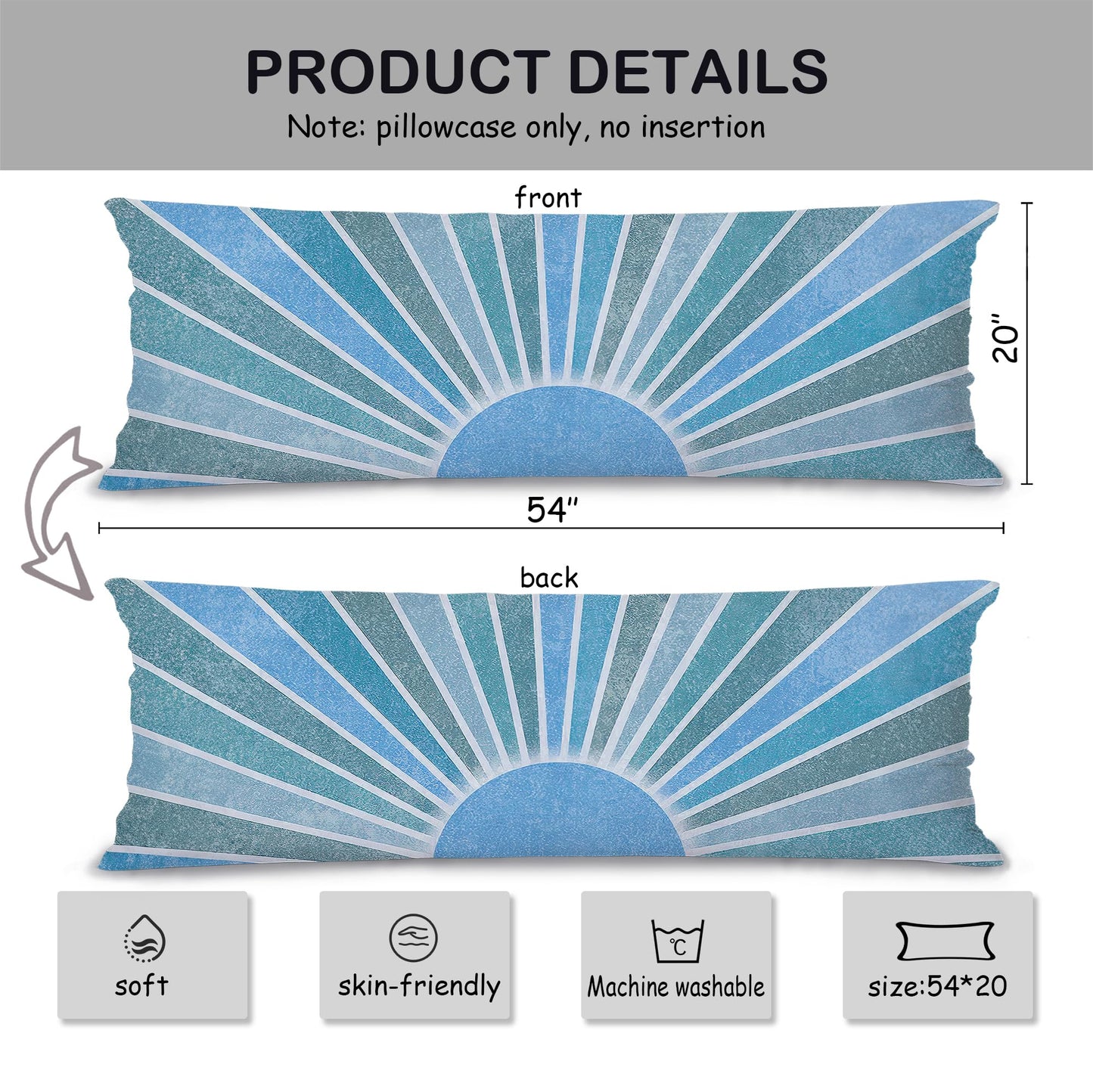 Boho Sun Sunshine 21x54 Body Pillow Cover Case, Modern Neutral Boho Horizontal Sun Sunset Sunrise Decorative Long Hug Pillow Cases for Bed Couch BST220