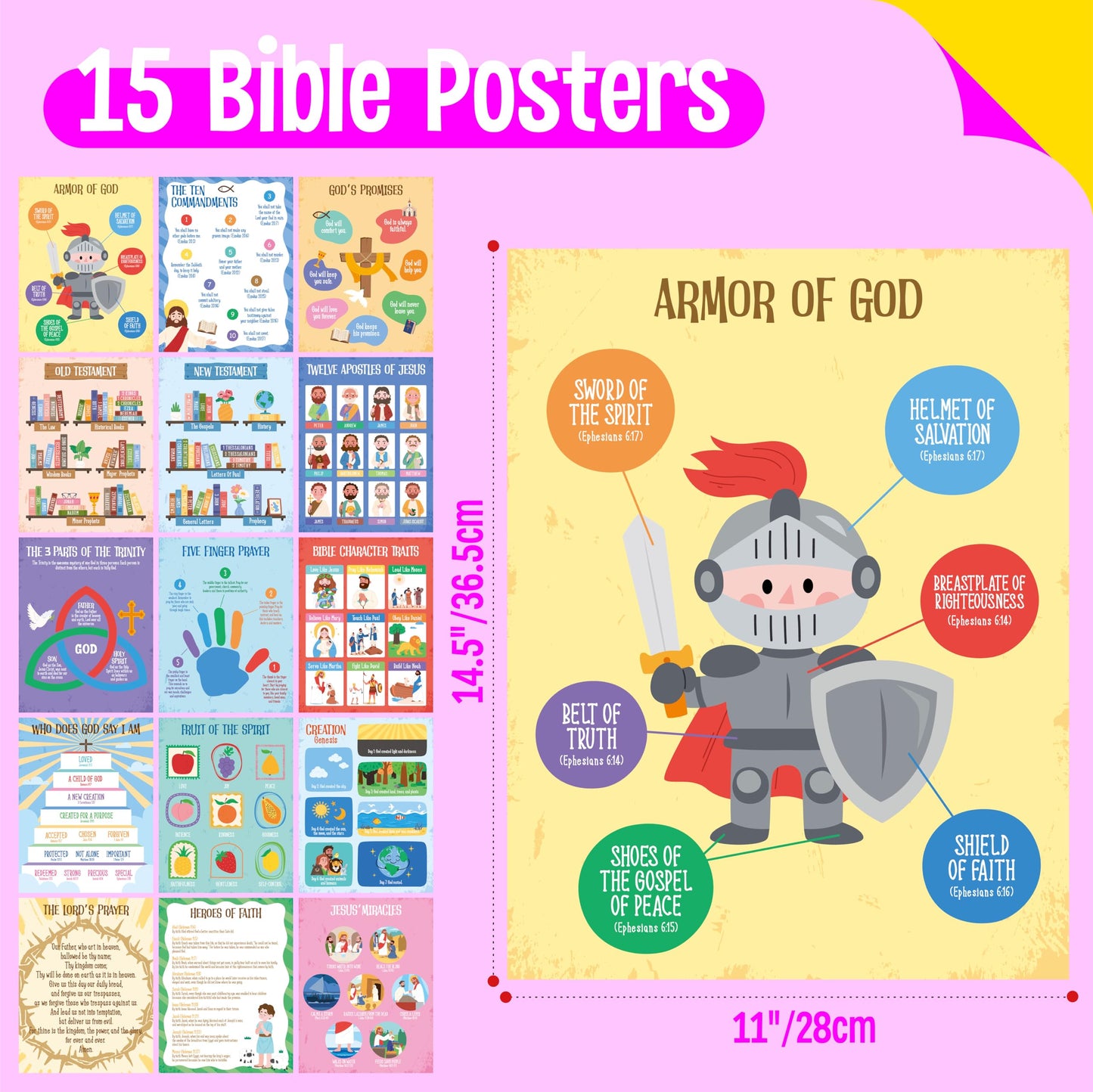 15 Reading Strategy Posters, Thick Water & Tear Resistant English Language Poster, Educational Reading Comprehension Posters for Bulletin Board, Classroom, School Supplies, Wall Decor (14.5” x 11”) BST220