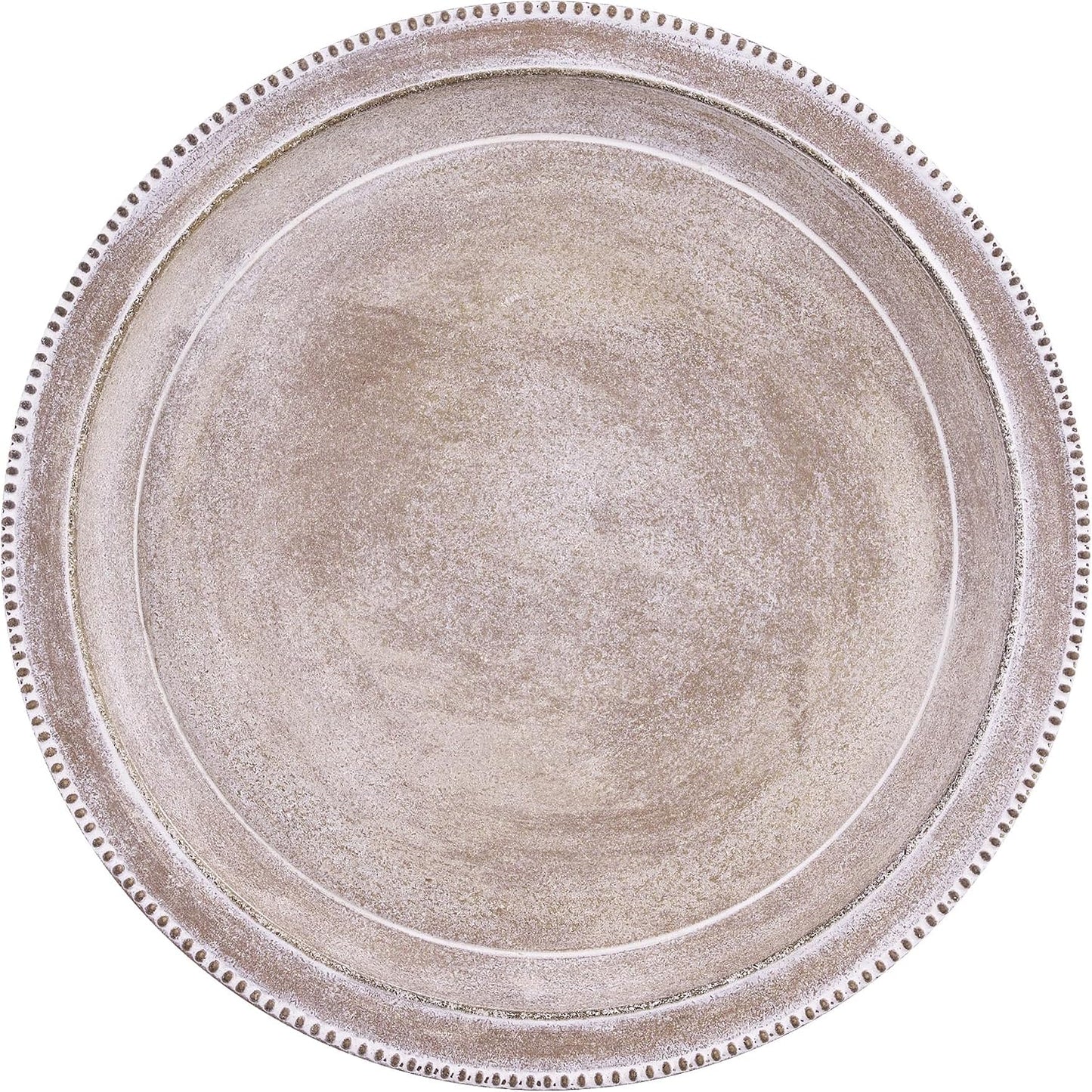 Farmhouse Rustic Coffee Table Tray for Home Decor, Round Wooden Powder Compressed Decorative Tray, Wood Beaded Edges Trays for Living Room, Bathroom, Kitchen Counter- 11.8" Brown and Whitewashed Trays BST326H