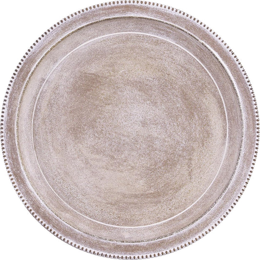 Farmhouse Rustic Coffee Table Tray for Home Decor, Round Wooden Powder Compressed Decorative Tray, Wood Beaded Edges Trays for Living Room, Bathroom, Kitchen Counter- 11.8" Brown and Whitewashed Trays BST326H