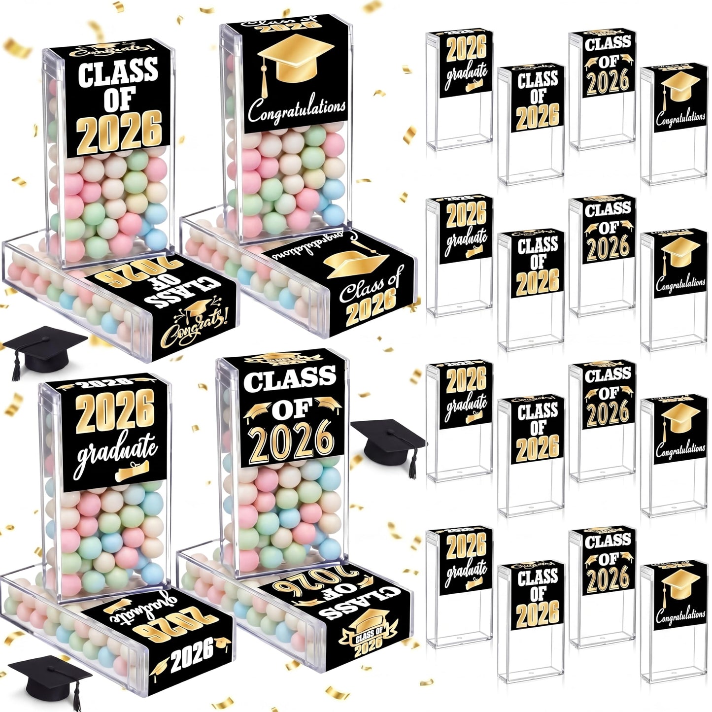 AceOrbit 2026 Graduation Candy Jar Bulk for 24 Guest 3.54 Inch Empty After Dinner Candy Tube Buffet Container Acrylic Box with Sticker for Class of 2026 End of Year Gifts Multi-item Party Favor(Blue) WN420