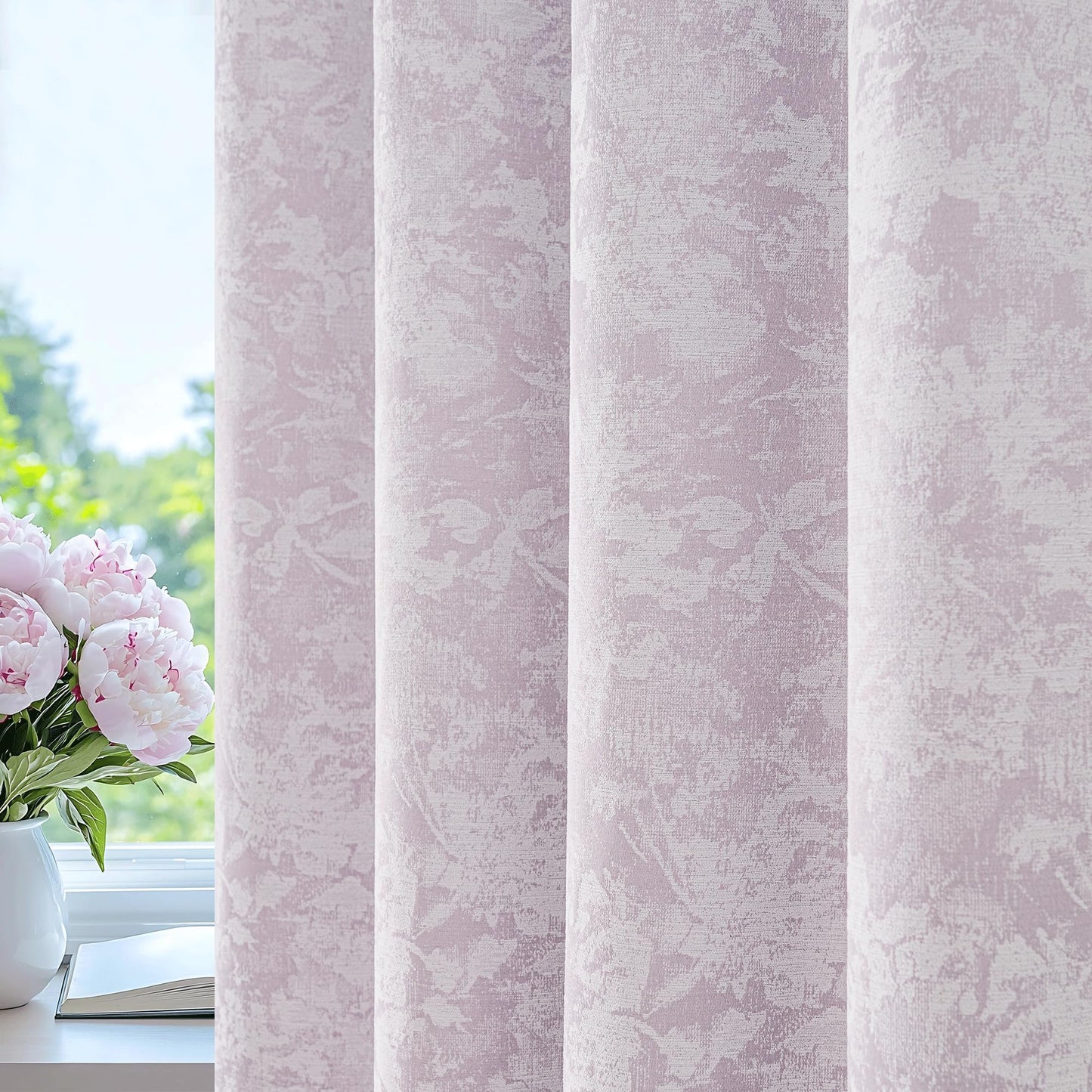 Beauoop Green Floral Jacquard Blackout Curtains 90 Inches Long 2 Panels for Bedroom Living Room Sage Flower Chenille Room Darkening Thermal Insulated Soundproof Grommet Window Treatments Drapes, 52x90 BST220