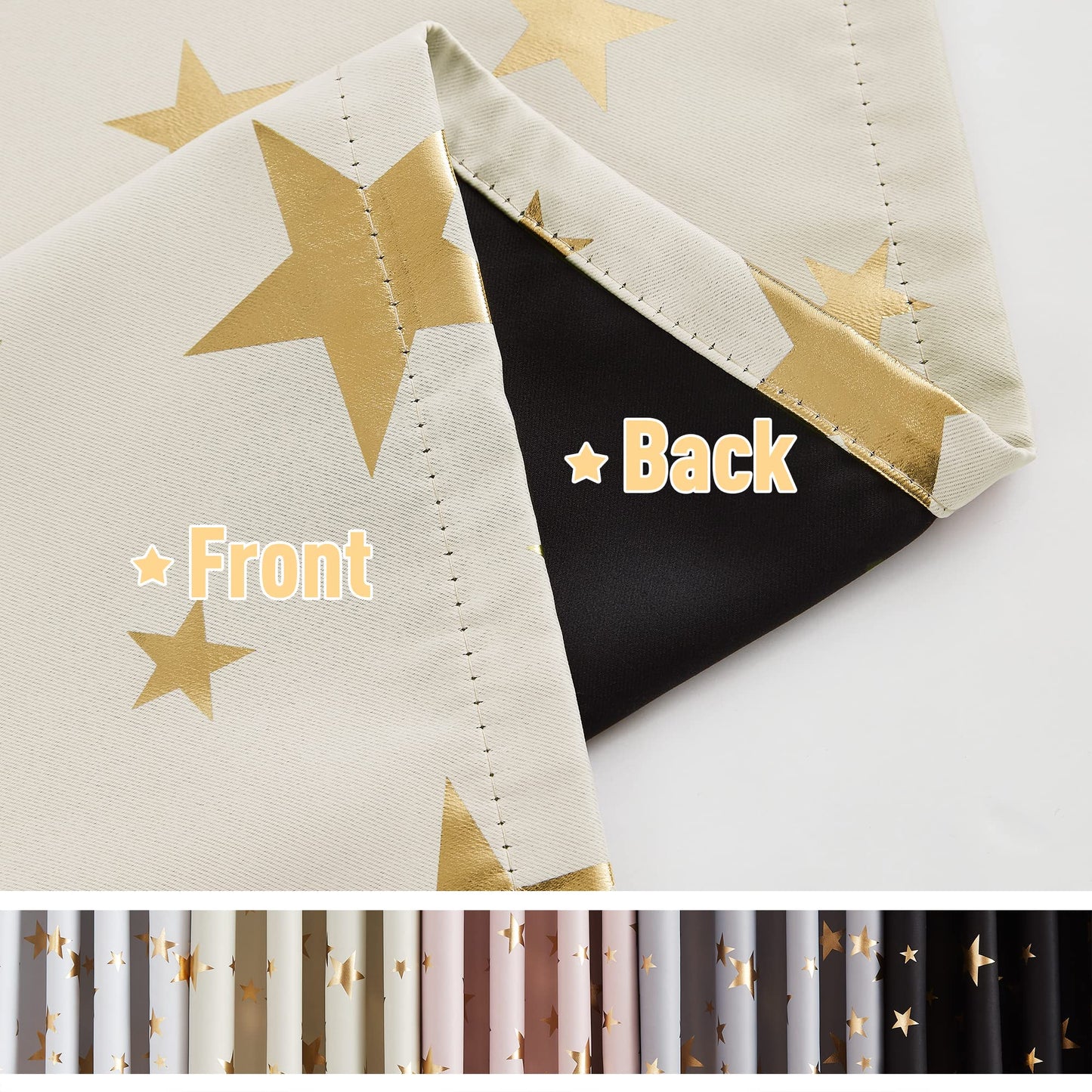 Treatmentex Gold Star Black Full Blackout Curtains for Boys Bedroom, Metallic Window Panels for Baby Nursery Room Grommet Top 2 pcs(Black Gold, 50x63in) BST202