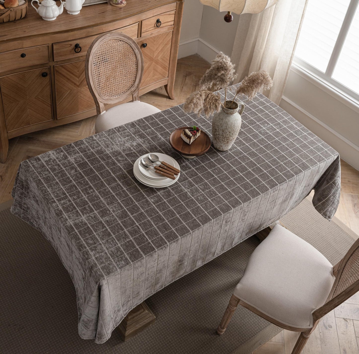 Caflife White Square Tablecloth 55x55 Inch, Cotton Linen Polyester Blend Stripes Table Cloth, Farmhouse Boho Decorative Table Cover for Dining Room Party Buffet Home Kitchen Table Decor BST202