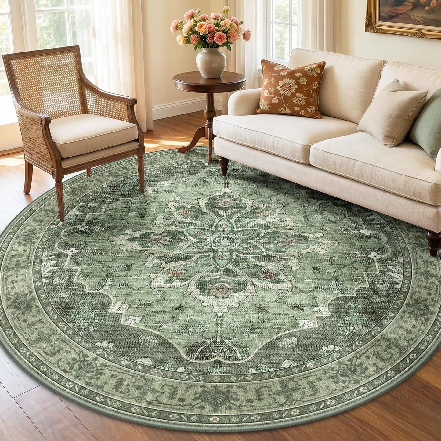 RELEANY Area Rugs Runner 2'x6' Washable Non-Slip, Floral Vintage Distress Medallion Carpet for Kitchen Hallway Bedroom Beside Laundry Room Bathroom, Teal Green Lake Blue Turquoise DD1210