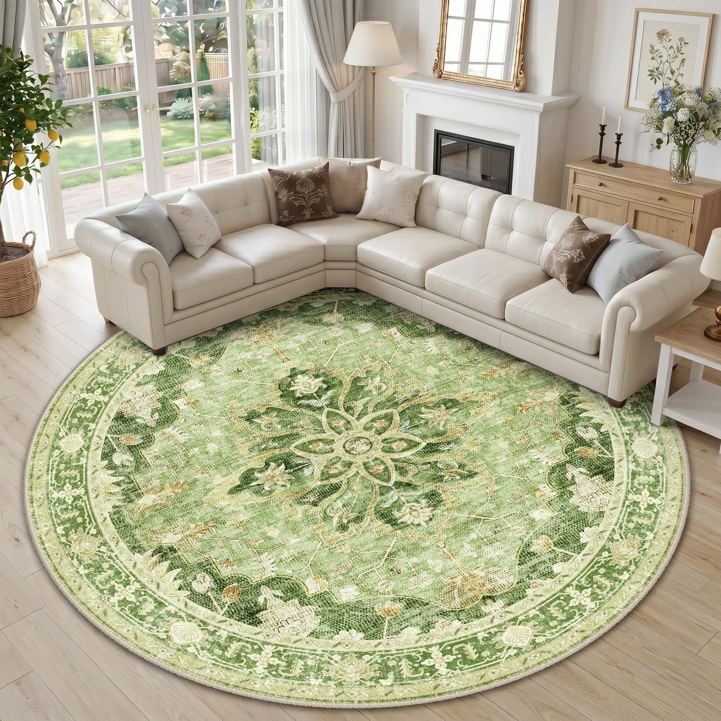 RELEANY Area Rugs Runner 2'x6' Washable Non-Slip, Floral Vintage Distress Medallion Carpet for Kitchen Hallway Bedroom Beside Laundry Room Bathroom, Teal Green Lake Blue Turquoise DD1210