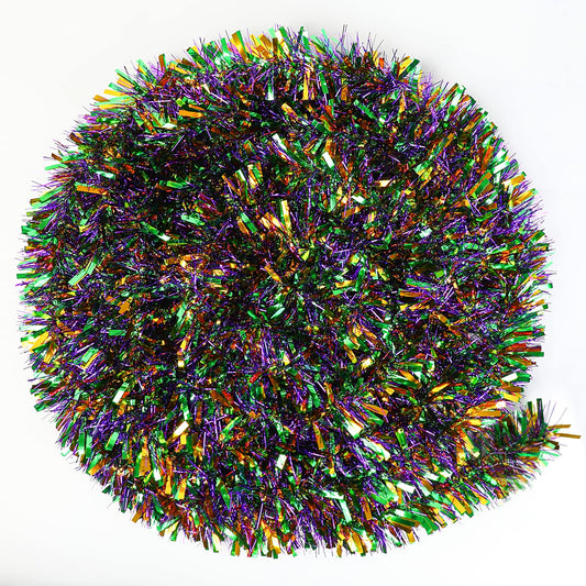 CCINEE 32.8FT Mardi Gras Tinsel Garland, Metallic Festooning Twist Glitter Shiny Hanging Fringe for Party Decorations - Gold/Green/Purple BST220