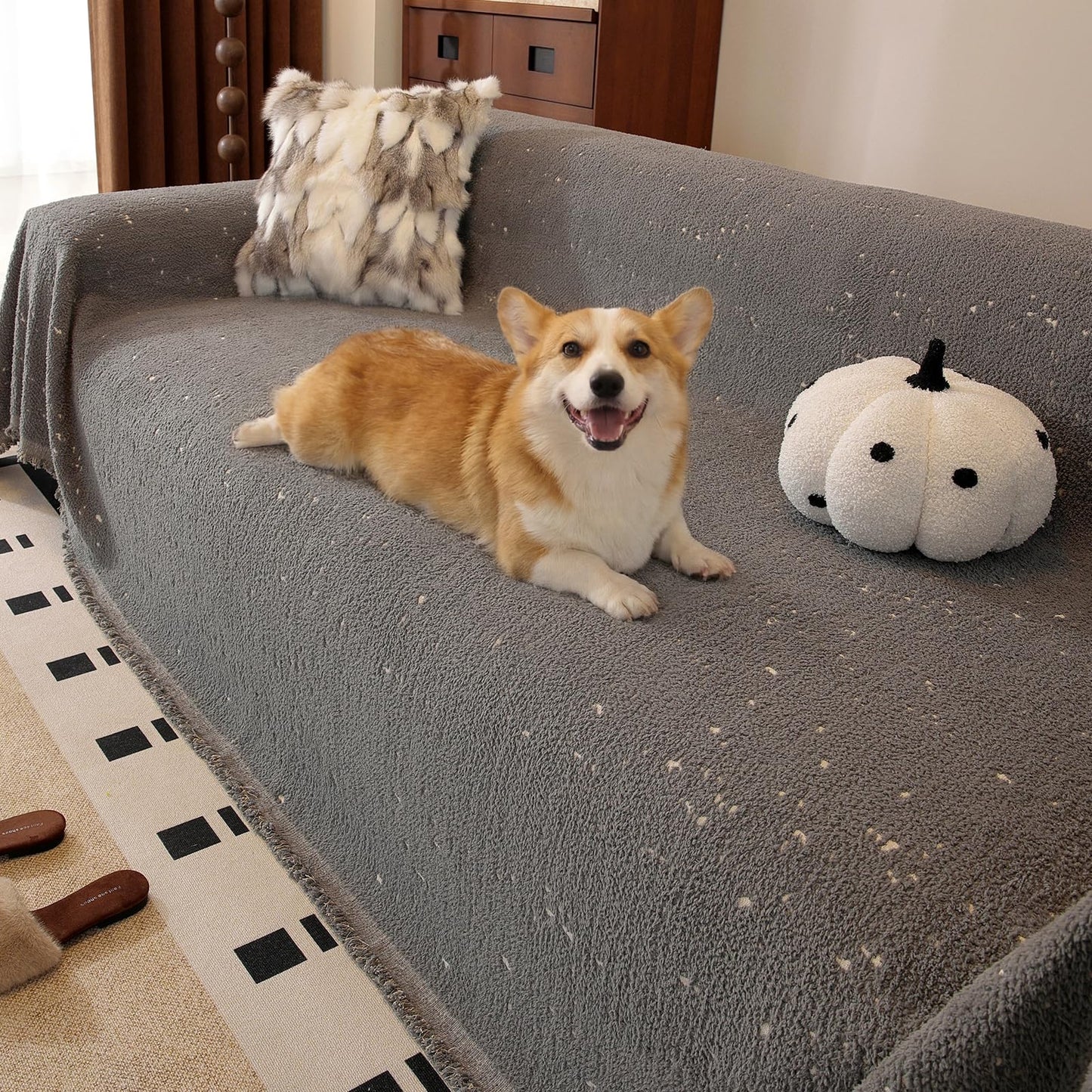 YDKGL Couch Covers Sofa Covers for Sectional Sofa 3 Cushion Sofa Pet Friendly, L Shaped Couch Cover Blanket Washable Non Slip Furniture Protector, Soft Sofa Slipcover for Kids Dogs, Dark Grey 91"x134" BST220