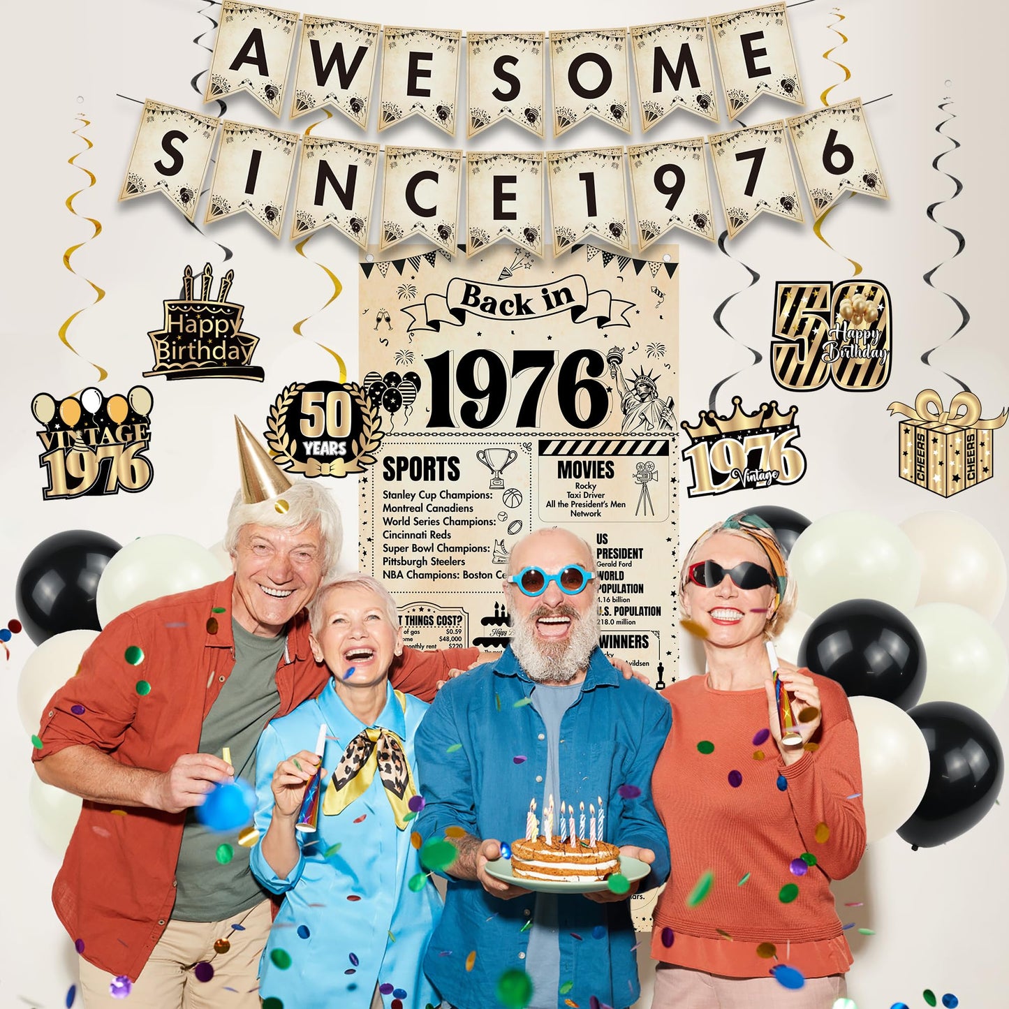 Happy 40th Birthday Decorations Men - 27 Pcs Retro Newspaper Theme Awesome Since 1986 Letter Banners Hanging Swirls Backdrop Latex Balloons for Men Women 40 Years Old Birthday Party Decor Supplies BST326L