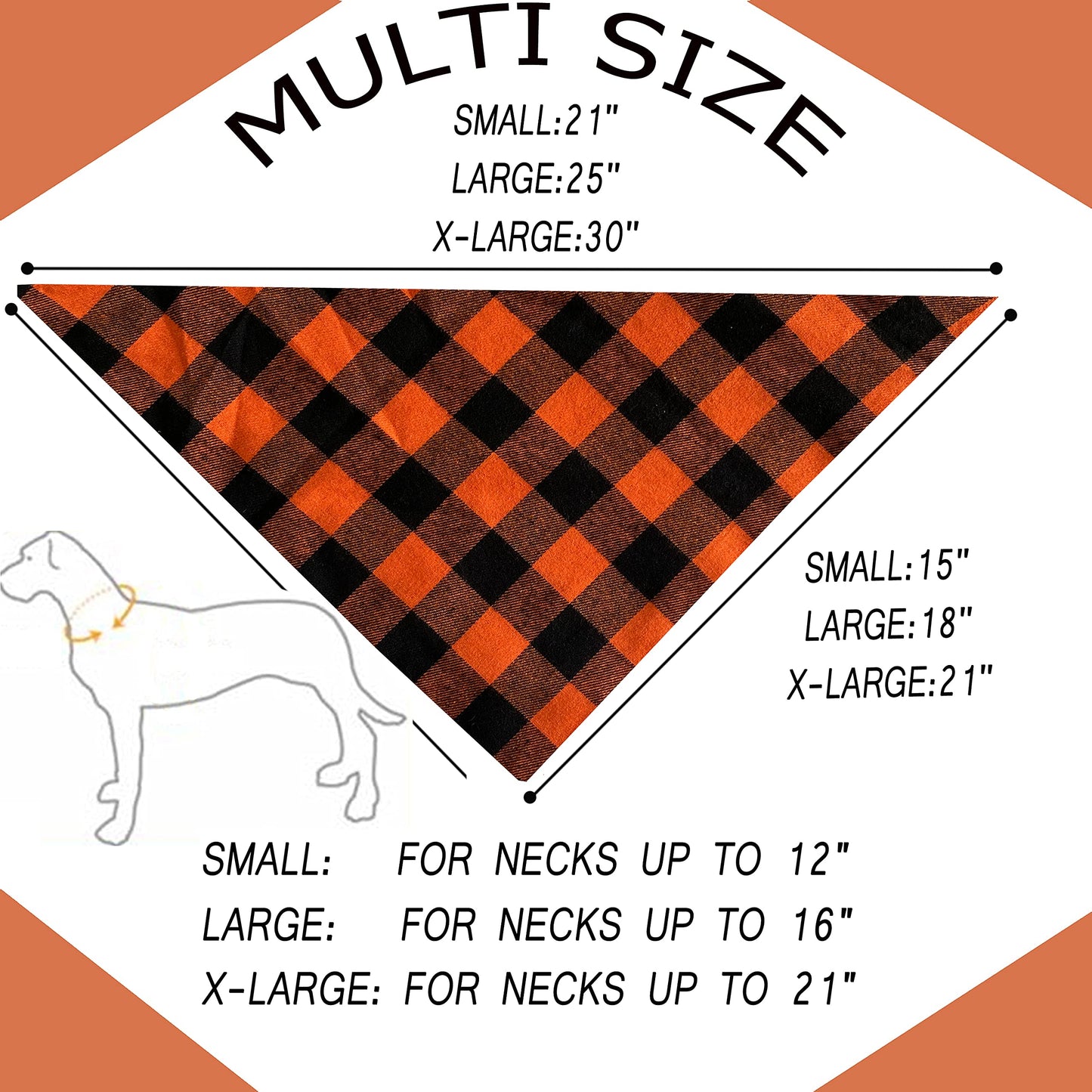 Realeaf Fall Thanksgiving Dog Bandanas 2 Pack, Orange Plaid Pet Scarf for Boy and Girl, Premium Durable Fabric, Holiday Halloween Bandana for Large and Extra Large Dogs (X-Large) WN420