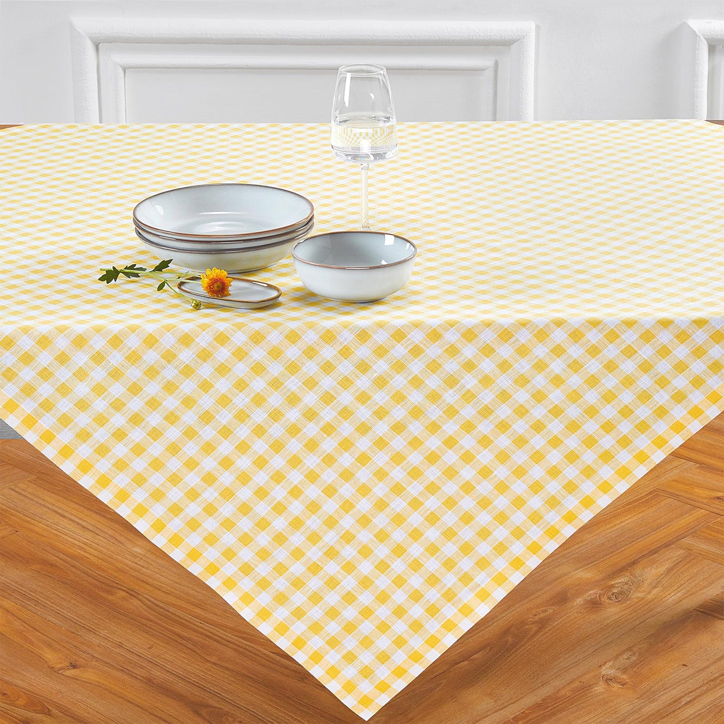 Solino Home 100% Linen Table Cloth, Throw Apricot, Gingham Check 52 x 52 in | Checkered Linen Tablecloth a neat topper for bistro, card and side tables | checkered weave | Pure Linen | OEKO-TEX Certified BST326SOLH