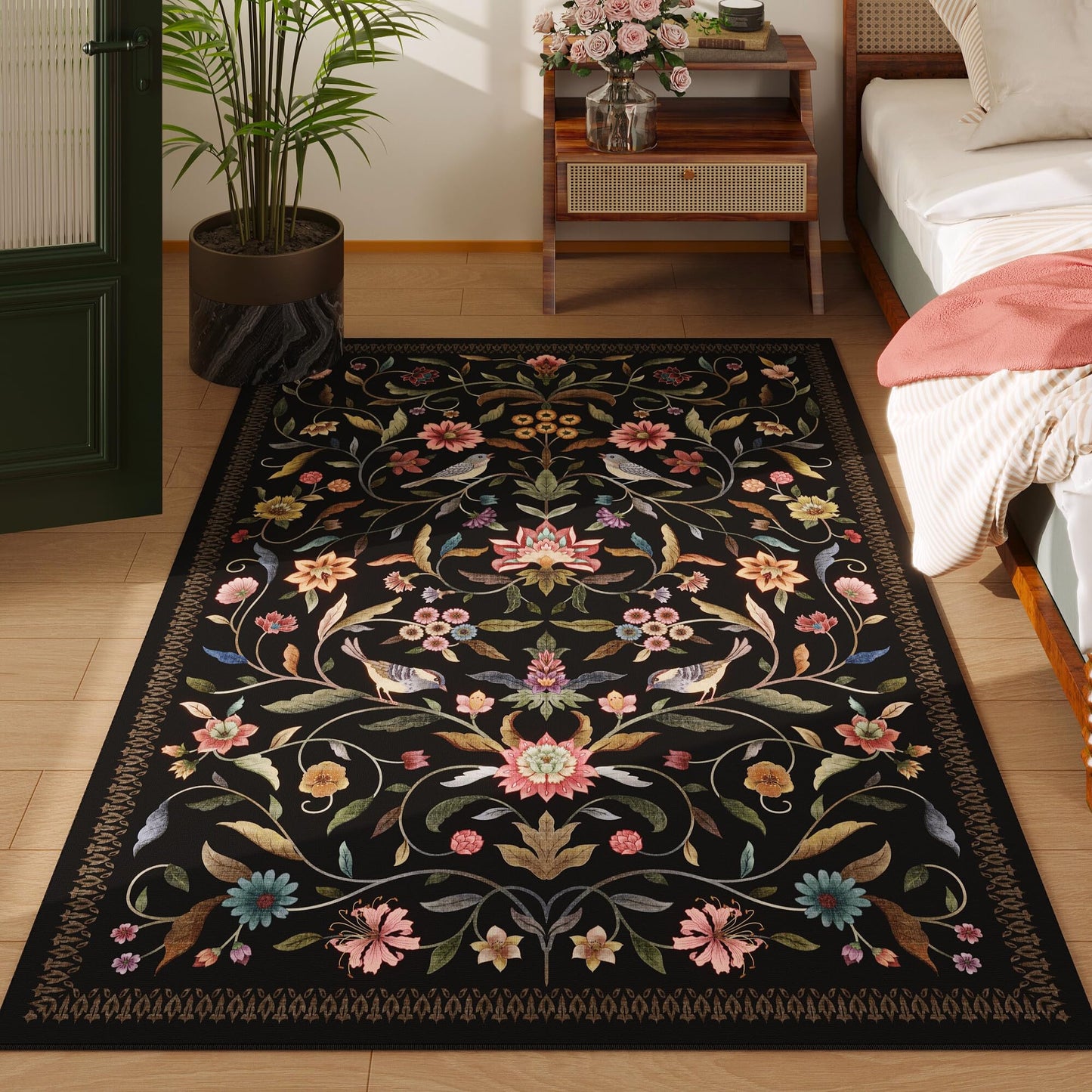 Vintage Medallion Floral Kitchen Runner 2x6, Machine Washable Rug, Soft Low Pile, Non-Slip Carpet for Hallways, Laundry, Bedroom, Bathroom, Entryway | Pink BST220
