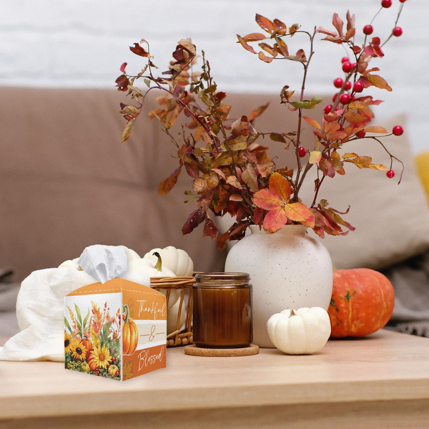 Spooky Tissue Box Cover Square - Ghosts & Bats Tissue Box Holder - Halloween Pumpkin Facial Paper Organizer Dispenser for Home Car Bathroom Office Bedroom Desk Tabletop Supplies & Decor - A11 BST220