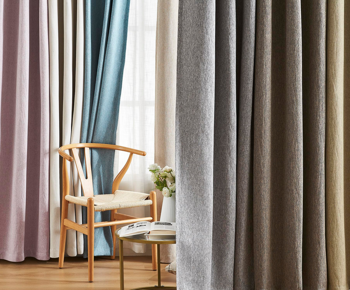 Grey Full Blackout Linen Curtains 84-inch-Long Thermal Insulated Noise Reducing Bedroom Drapes Rustic Farmhouse Triple Weave Window Treatment Set for Theatre, Nursery, 40"x84"x2, Grey BST202