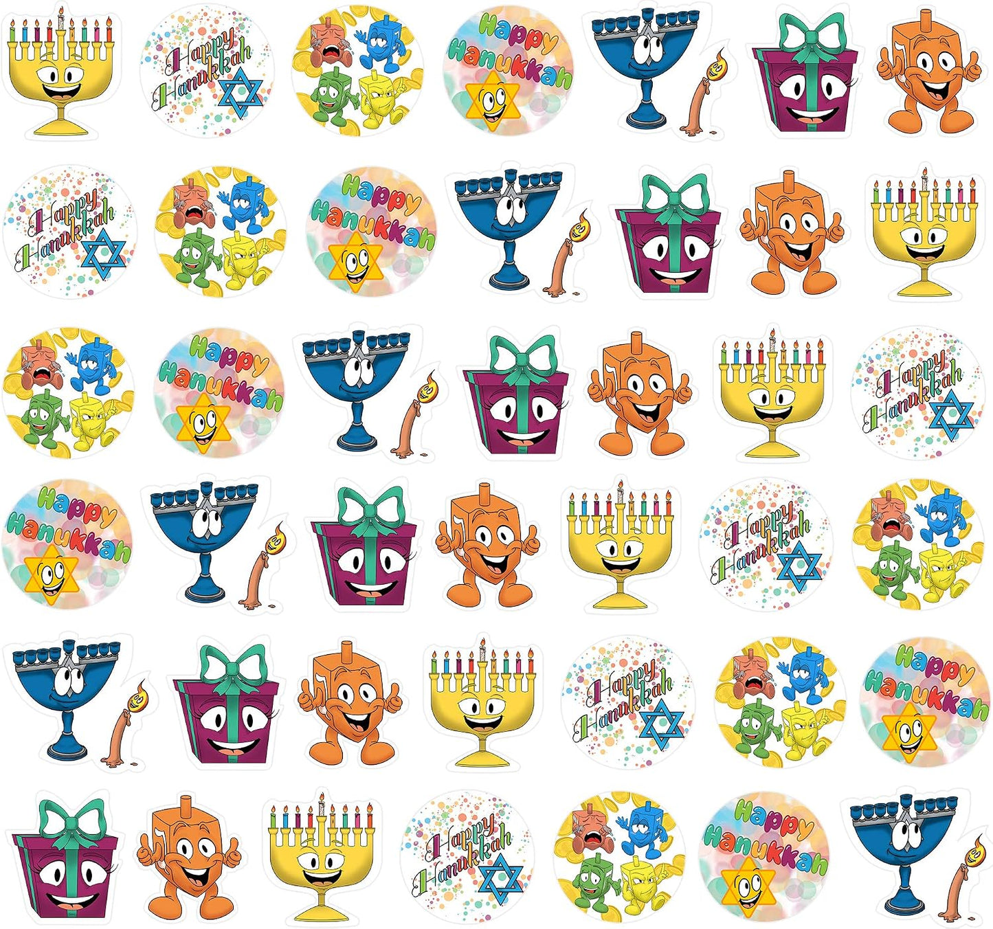 Hanukkah Sticker Roll, Chanukkah Menorah with Candle, Gift-Box, Dreidel, Happy Hanukkah Sticker 150 Count (Single Roll) BST326L