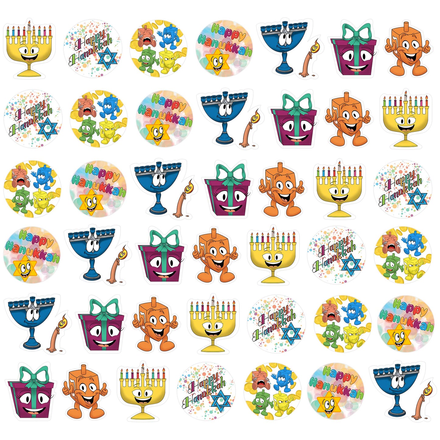 Hanukkah Sticker Roll, Chanukkah Menorah with Candle, Gift-Box, Dreidel, Happy Hanukkah Sticker 150 Count (Single Roll) BST326L